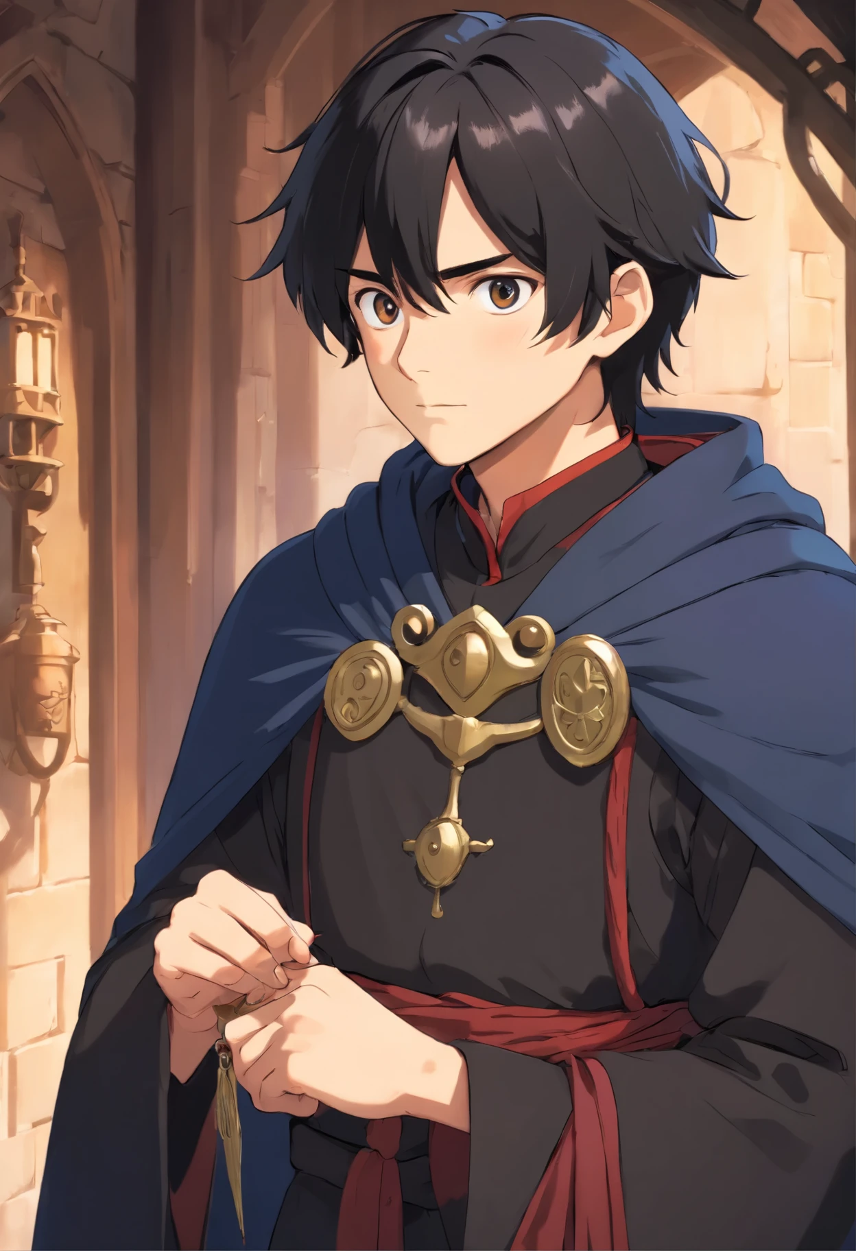(best quality, 4k, high resolution: 1.2), Special details, realistically: Black-haired man, Attractive faces, Stylish black medieval clothing, white background, full body picture, Tall figure, Detailed eyes, charming lips, pointy nose,  Strong jaw, youthful, confident look, gentle eyes, cool demeanor, modern hairstyle.