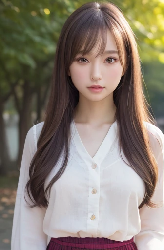 highest quality, soft light, ultra high resolution, (realistic:1.4), full_body,RAW photo, 1 japanese girl, alone, cute, (pupil, light in the eyes), detailed beautiful face, (small box),(High resolution details of human skin texture), (long hair), outdoor,skirt, (portrait),spring