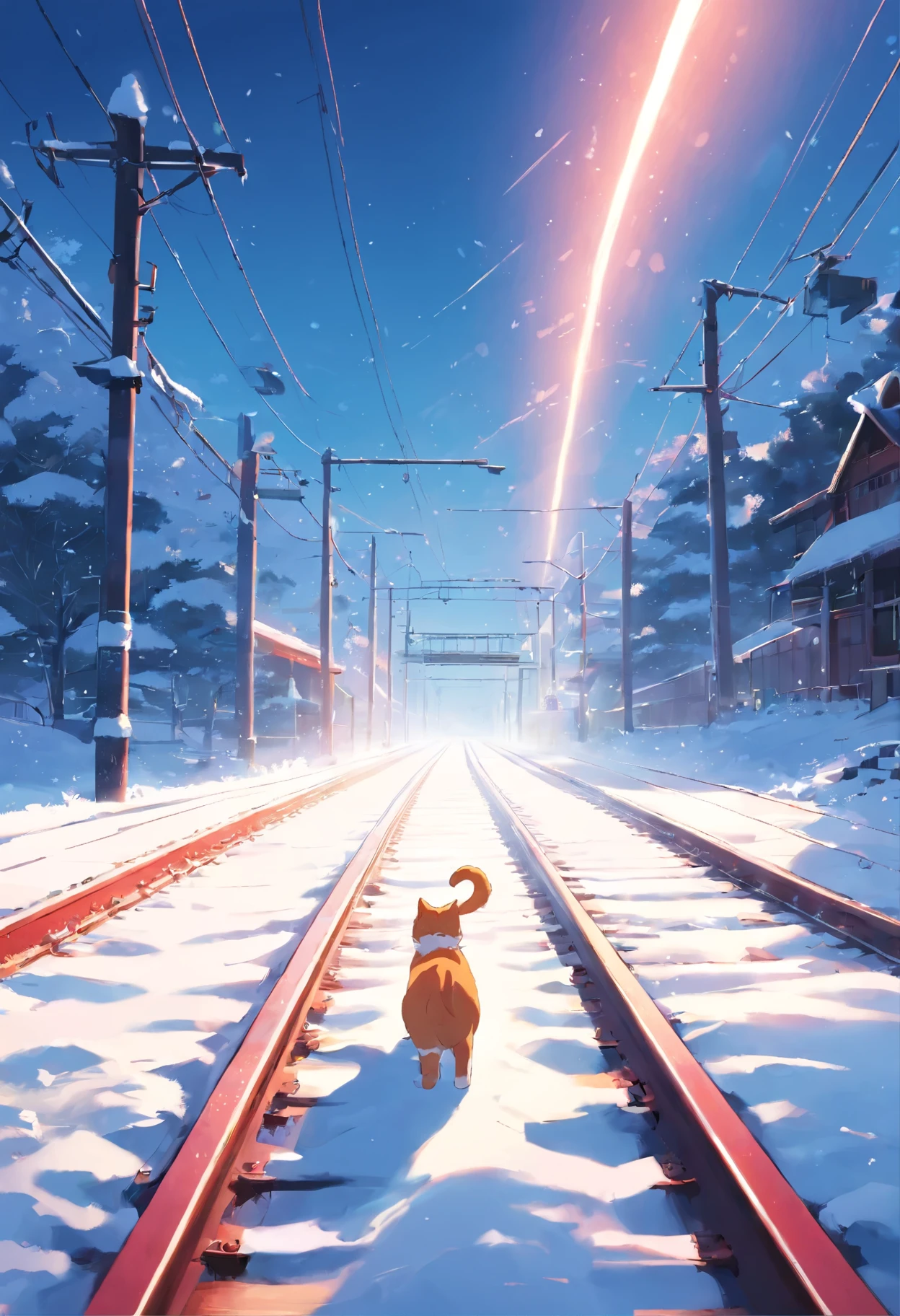 Cat tracks, red and white cat, Heavens, железная дорога в Heavens, snow, snowstorm, train