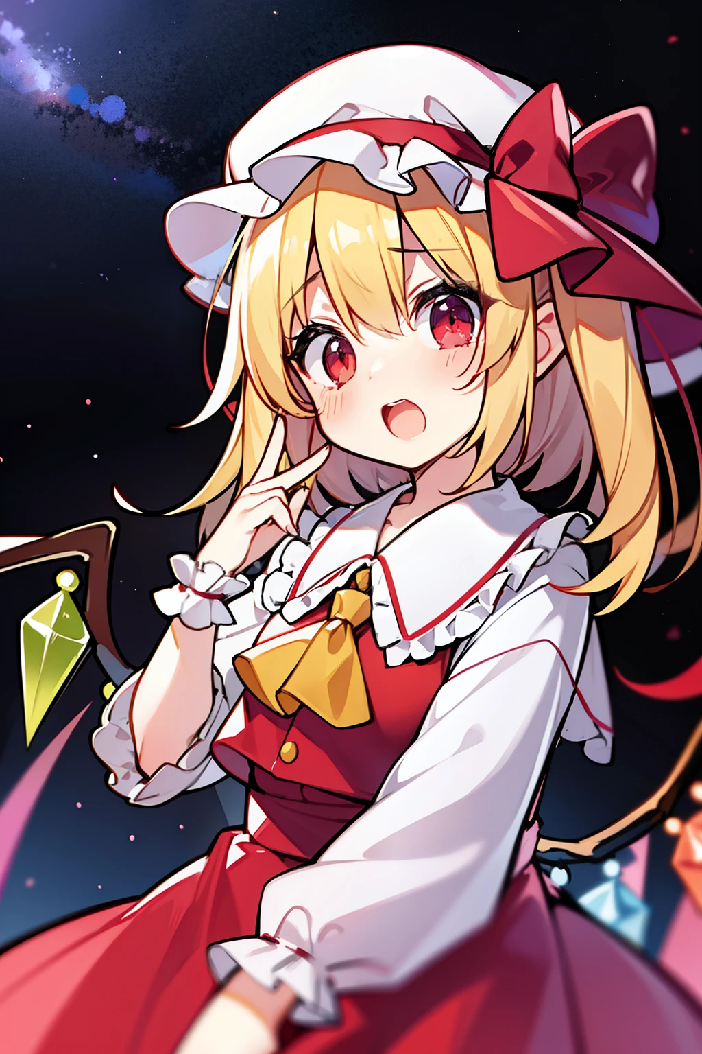 Flandre Scarlet、white hat、surprised、eyes scurrilous