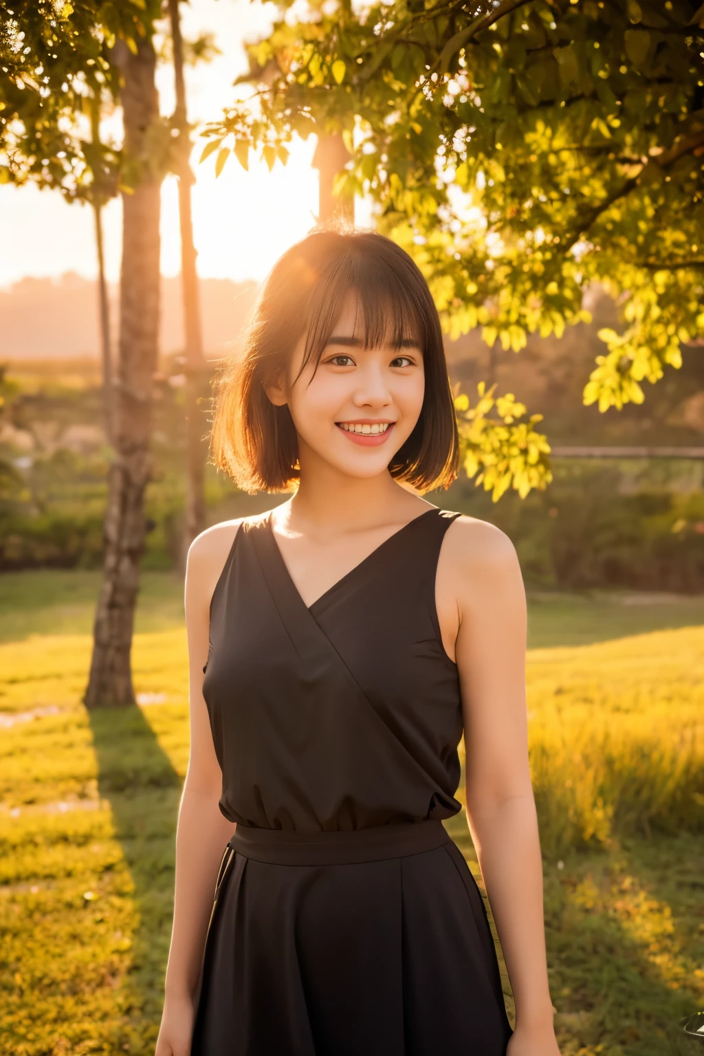 1 slender girl, bangs, smiling, with staff, cinematic lighting, (8k, masterpiece, top quality, raw photo), action, A little acne and a few moles