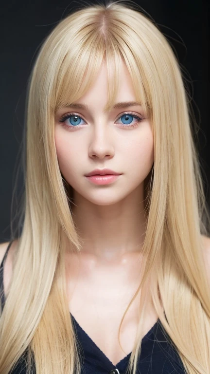 A woman with super long light blonde hair and big light blue eyes is taking a photo, gorgeous young model, Portrait Sophie Mudd, beautiful blonde、bangs between eyes、female model, cute young woman, very beautiful young woman with very big eyes, beautiful model portrait, beautiful young girl, Beautiful young woman, beautiful woman pictures, perfect face, beautiful model, Beautiful young face, Beautiful blonde girl