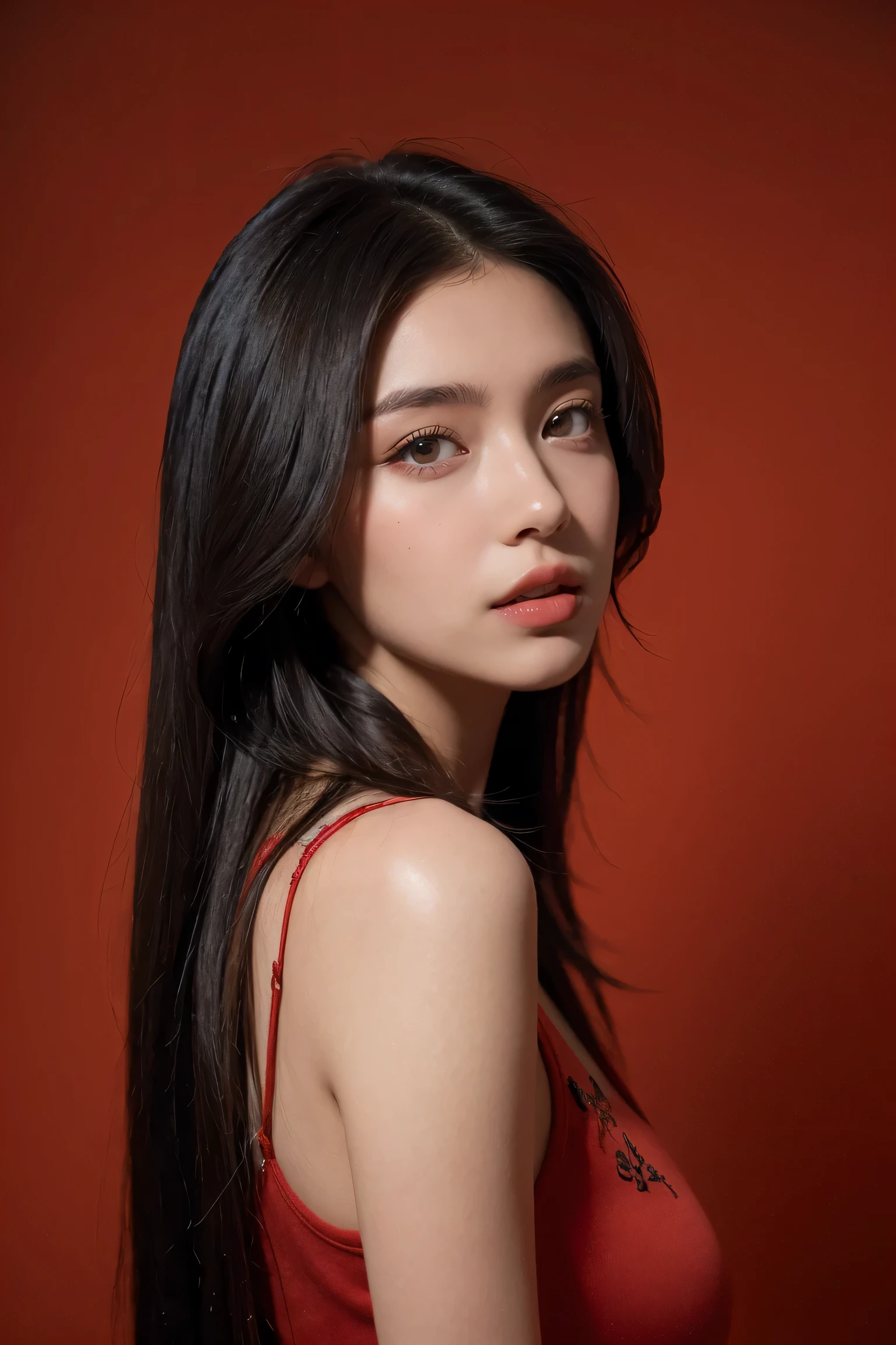 21 year old girl, by chestnutp, fondo rojo,