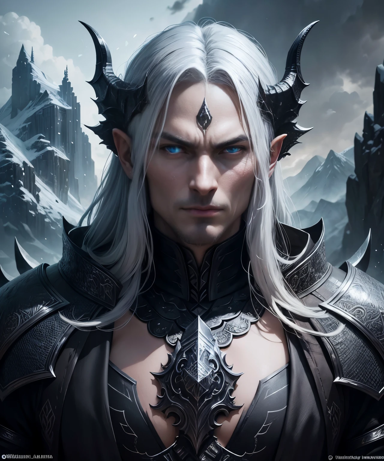 a dragon lord,extremely powerful,silver-black scales,withering gaze,under the mountain,highres,ultra-detailed,photo-realistic:1.37,portrait,vivid colors,dramatic lighting