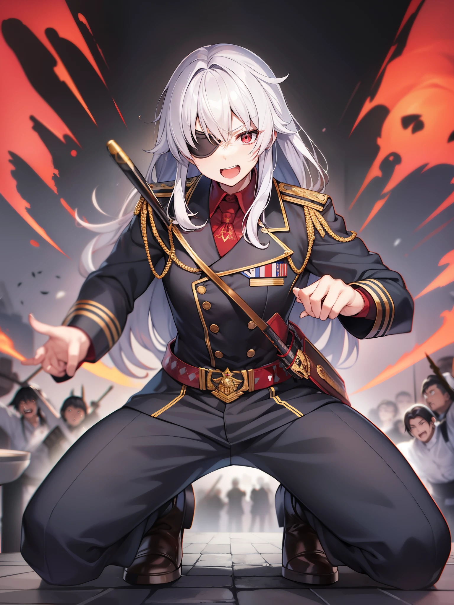 The strongest in the world in a mundane profession、Hajime Nagumo、gray hair、red eyes、eyepatch、black clothes、black jacket、black pants、black shoes、red aura、Ferocious smile、full metal jacket、Sergeant Hartman、gung ho、foul-mouthed demon instructor、返事はどうしたpeeどもが、Sir,Yes,Sir、I can&#39;t hear you！　You guys often joked about it being a war.！　After all,〝pee〟A gathering of！？、Sir,No,Sir！、If you say different、Prove it！　Not a small fry、play king！！、gung ho！gung ho！gung ho！、With the blade of revenge and will you sharpen、Kill all those who get in your way！、Behead！　Behead！　Behead！、I will set the table, but、You are the main character.！　Forgive me for half the time！　I understand.！、Aye,aye,Sir！！！、Good！　Keep your spirits up！　New Hauria tribe、122 people...、I&#39;ll take down the imperial castle.！、ＹＡＨＡＡＡＡＡＡＡＡＡＡＡＡＡＡ！！！！