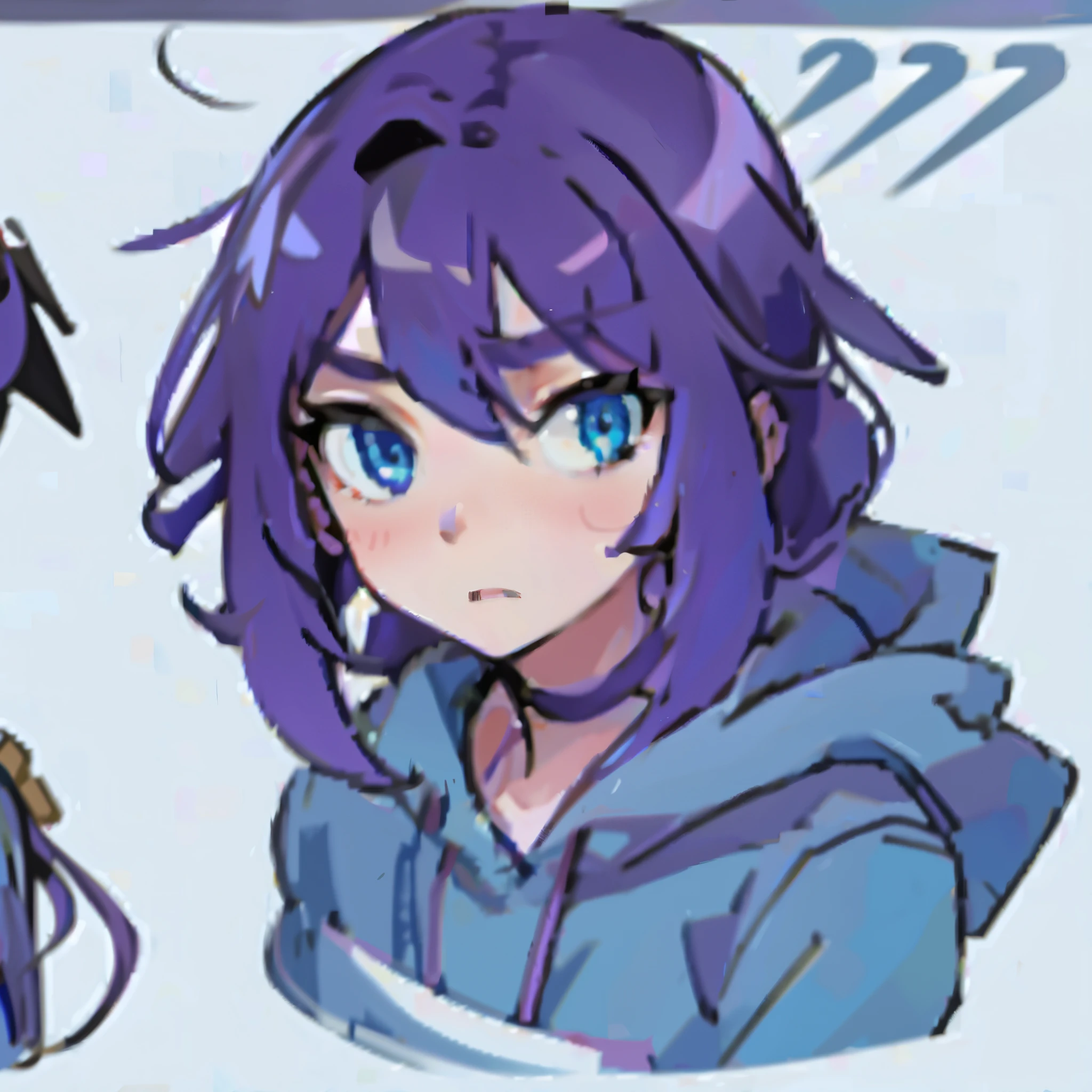 ((best quality)) 4k, detailed face and eyes, girl with purple hair, blue eyes