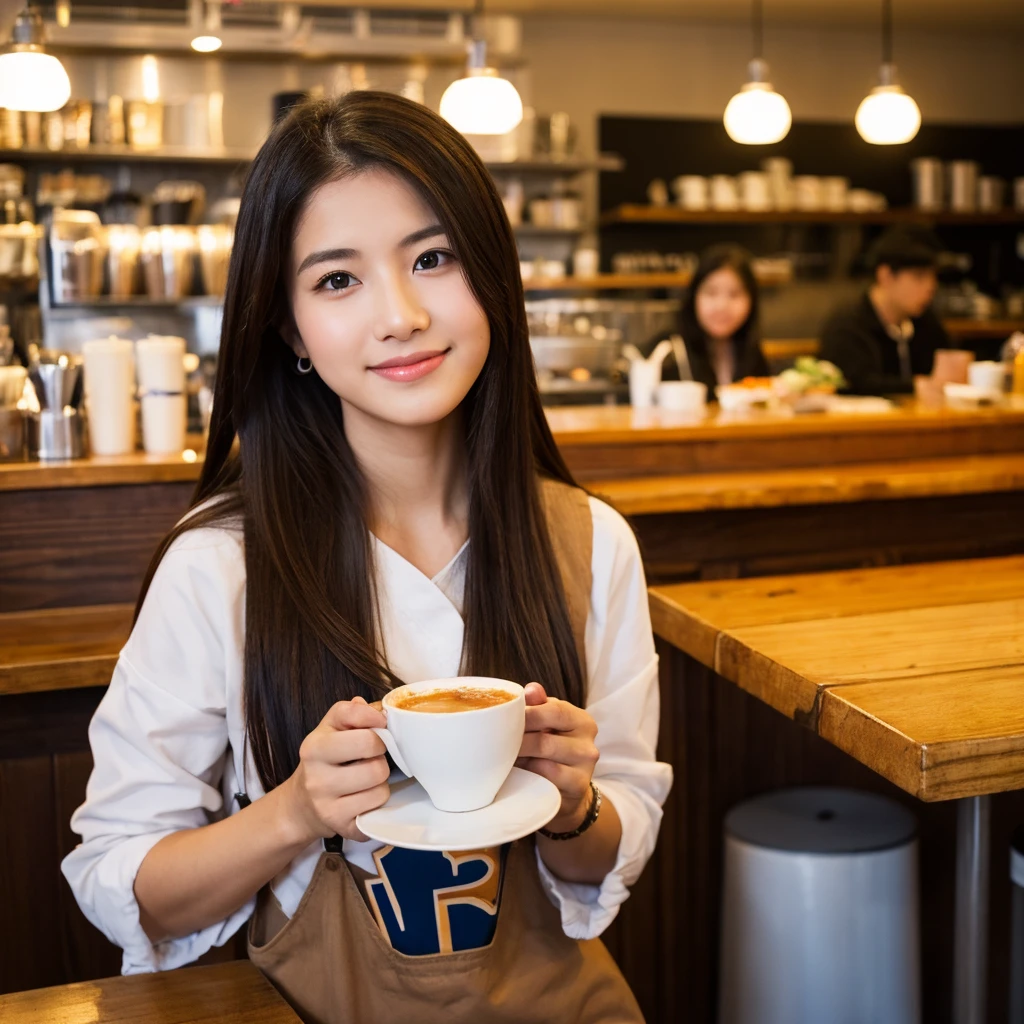 beautiful real american girl, american, in the cafe, crowded cafe, wearing parka