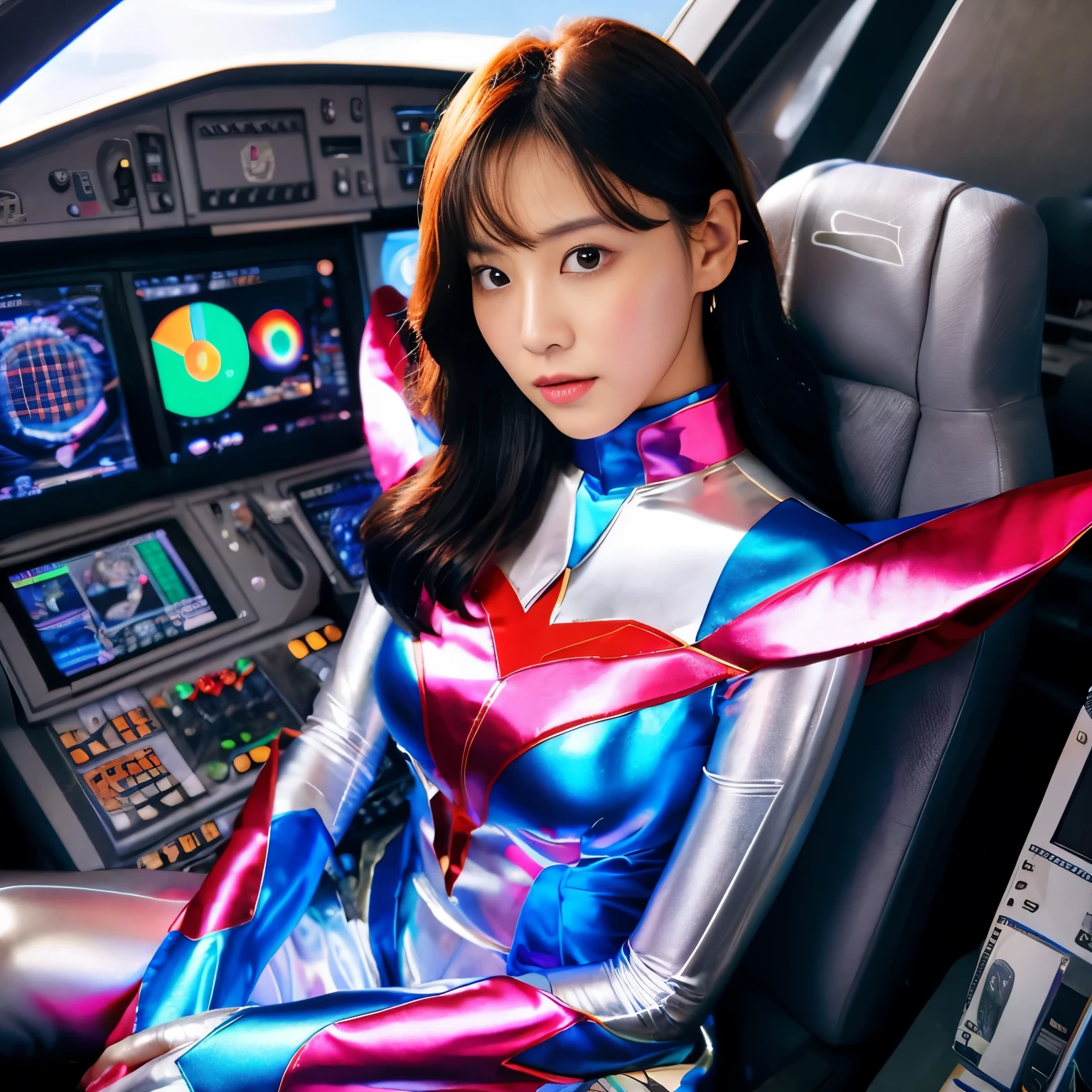 best image quality、Super high resolution、(realism:1.4)、Korean beauty star、The most beautiful KPOP star、face、Horny Korean makeup、erotic expression、A body that makes you want to touch it、Erotic photos、Realistic satin fabric texture、Costume made of stretch satin fabric that is smooth to the touch、The drape of the curved part of the satin fabric、Strong luster of costume、costume quality、8K photo quality、Costume made of high-quality satin fabric with high density、Super-class battle leather cloak with a smooth texture、Super Sentai Women&#39;s Heroine Suit、Super-class battleship shiny costumes、Texture of costumes that satin fetishists respond to、Thin, glossy stretch satin fabric、