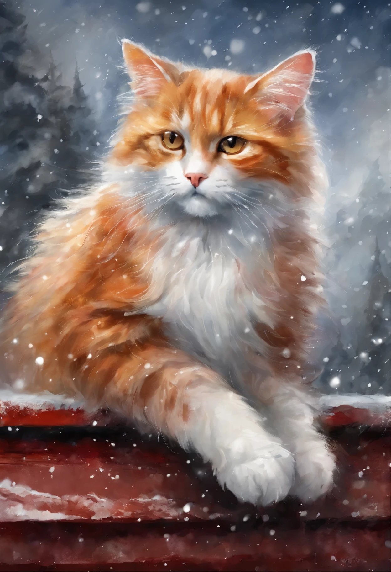 red and white cat with wings look from the sky at the train receding into the distance, snowstorm, blizzard, Polar express leaves for heaven, choo choo, Beautiful digital images, Cute illustrations, Sakimi, Train, Andrey Gordeev, Rails, charming digital painting, Magical scene, fantastic matte painting, Cute, White cat, Cute digital art, Desktop Wallpapers - 1 0 2 4, 2 0 1 4