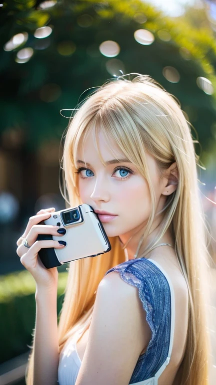 A woman with super long light blonde hair and big light blue eyes is taking a photo, gorgeous young model, Portrait Sophie Mudd, beautiful blonde、bangs between eyes、female model, cute young woman, very beautiful young woman with very big eyes, beautiful model portrait, beautiful young girl, Beautiful young woman, beautiful woman pictures, perfect face, 14 year old beautiful model, Beautiful young face, Beautiful blonde girl