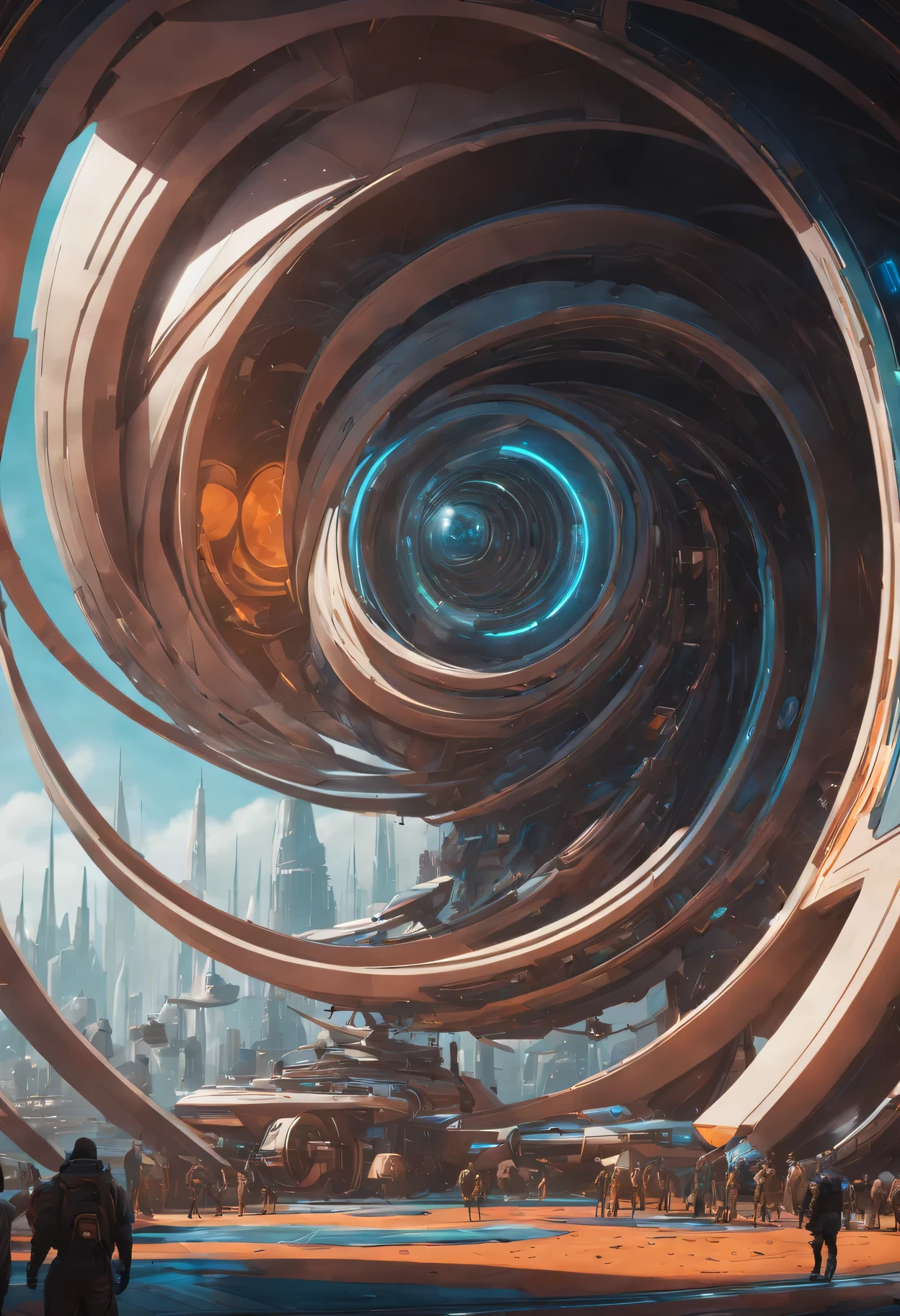 A futuristic city with a giant spiral structure in the middle - SeaArt AI