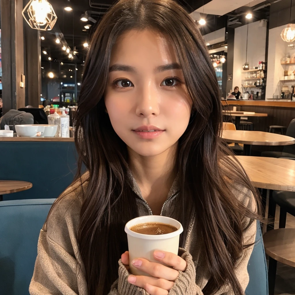 beautiful real girl, british, in the cafe, crowded cafe、sexy