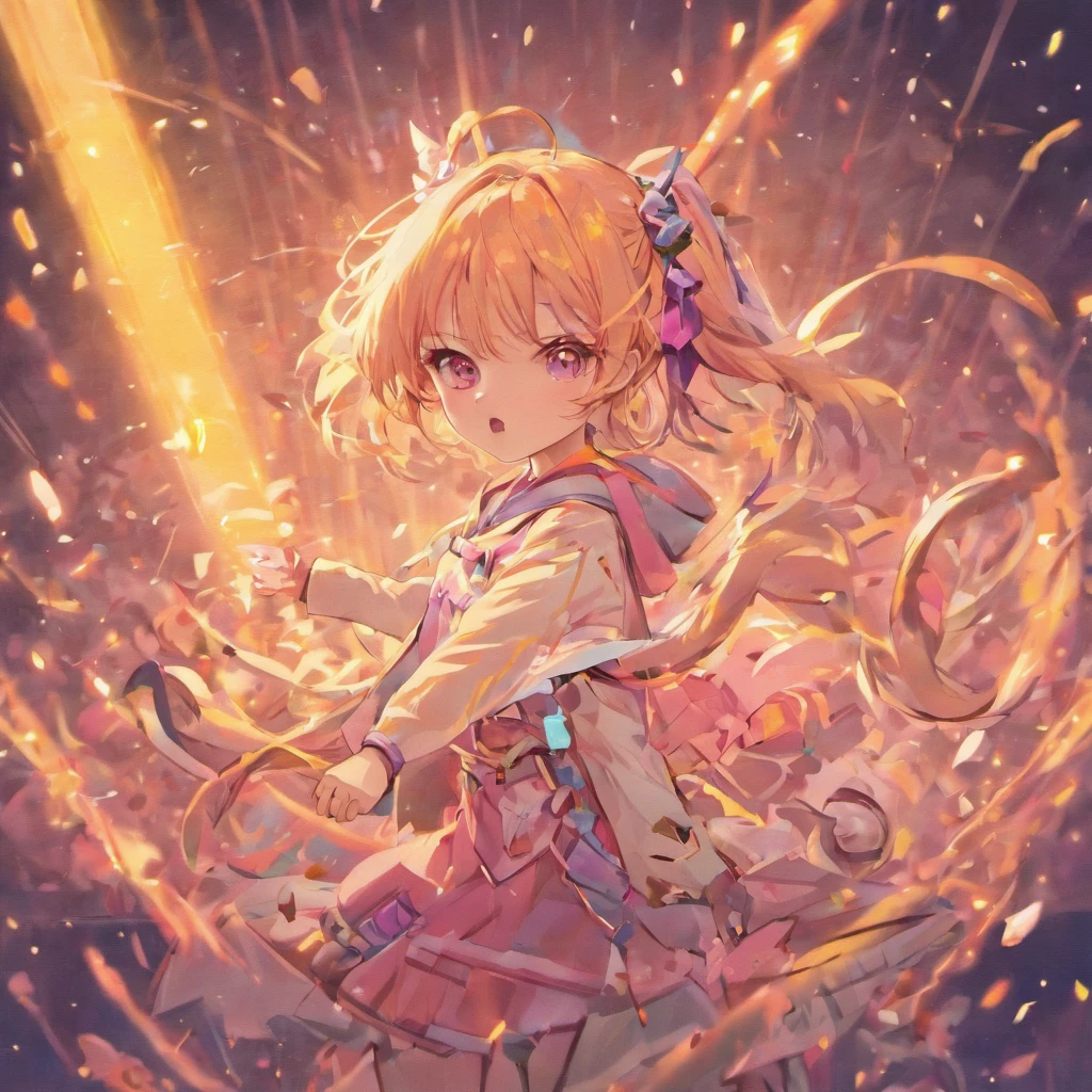 Chica de anime chibi muy linda, Mini Personajes、Solo, Fondo simple, Hermosas colas gemelas 、 Pretty girl、Lindo Chibi、 Americana azul oscuro, falda rosa、uniforme de secundaria, cuerpo completo ,Estoy locamente sorprendido、 I was very surprised.、rostro y ojos muy detallados, Los contornos son claros、I put my hand on my cheek and I was surprised.（Oh mi Gar）