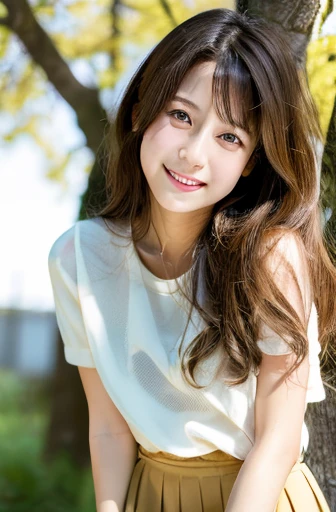 highest quality, soft light, ultra high resolution, (realistic:1.4), full_body,RAW photo, 1 japanese girl, alone, cute, (pupil, light in the eyes), detailed beautiful face,(High resolution details of human skin texture), (long hair), outdoor, Y-shirt,skirt, (portrait),spring,smile,jump