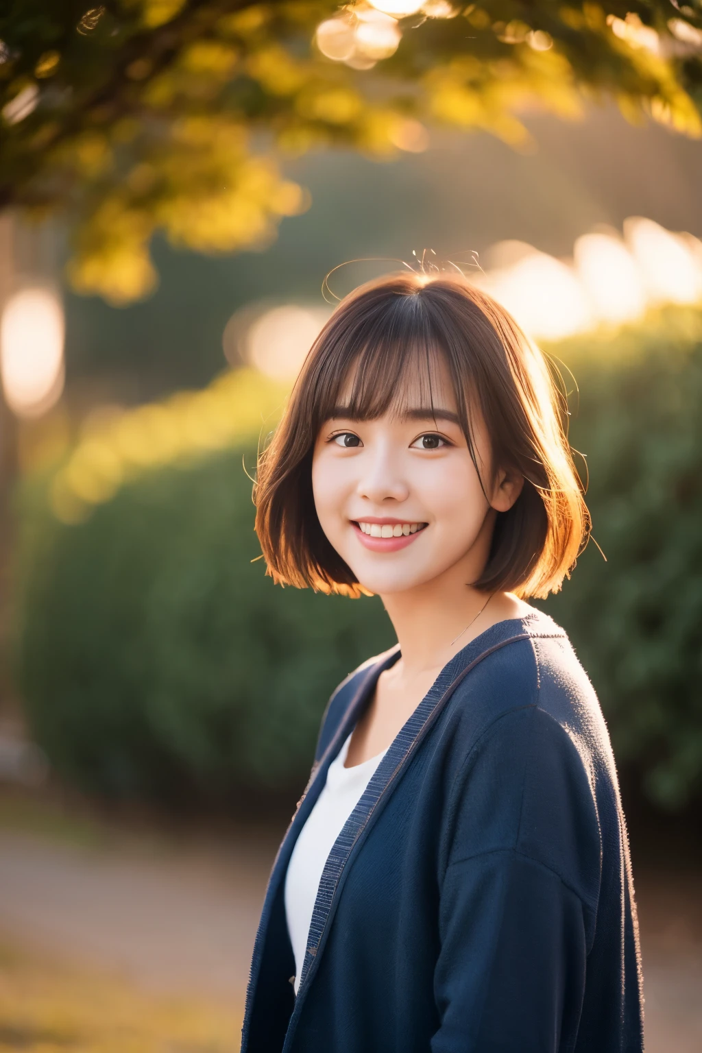 1 slender girl, bangs, smiling, with staff, cinematic lighting, (8k, masterpiece, top quality, raw photo), action, A little acne and a few moles, looking up at the sky