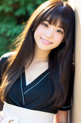 highest quality, soft light, ultra high resolution, (realistic:1.4), full_body,RAW photo, 1 japanese girl, alone, cute, (pupil, light in the eyes), detailed beautiful face,(High resolution details of human skin texture), (long hair), outdoor, black_shirt,skirt, (portrait),spring,smile,jump