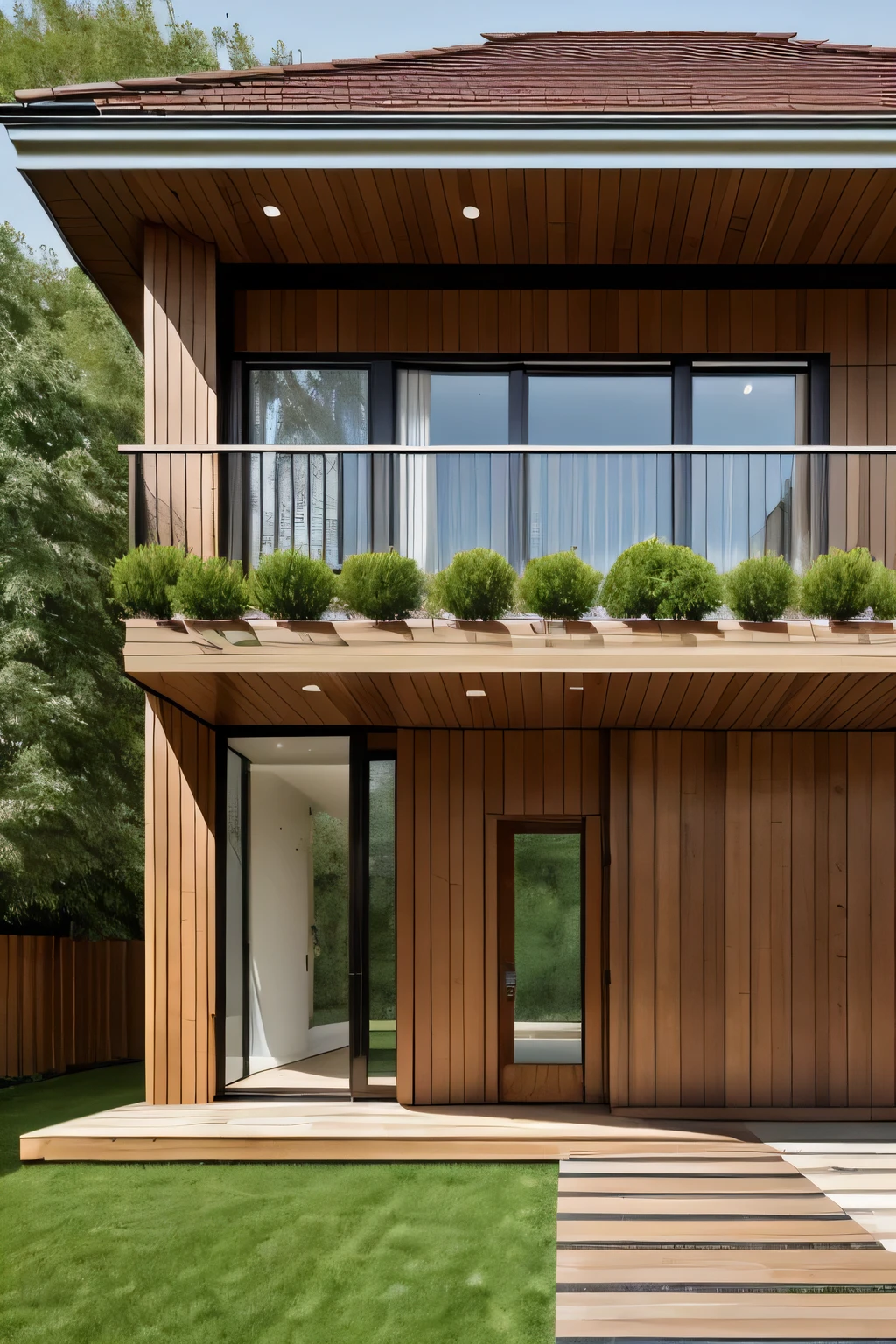 2 storey house with dutch roofing and a warm facade