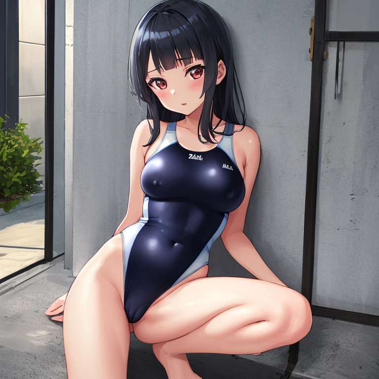 masterpiece,best quality,ultra detailed, best illustration, nsfw, 1girl, black_hair, one-piece swimsuit, Dia_Genjitsu_no_Yohane, おっぱい