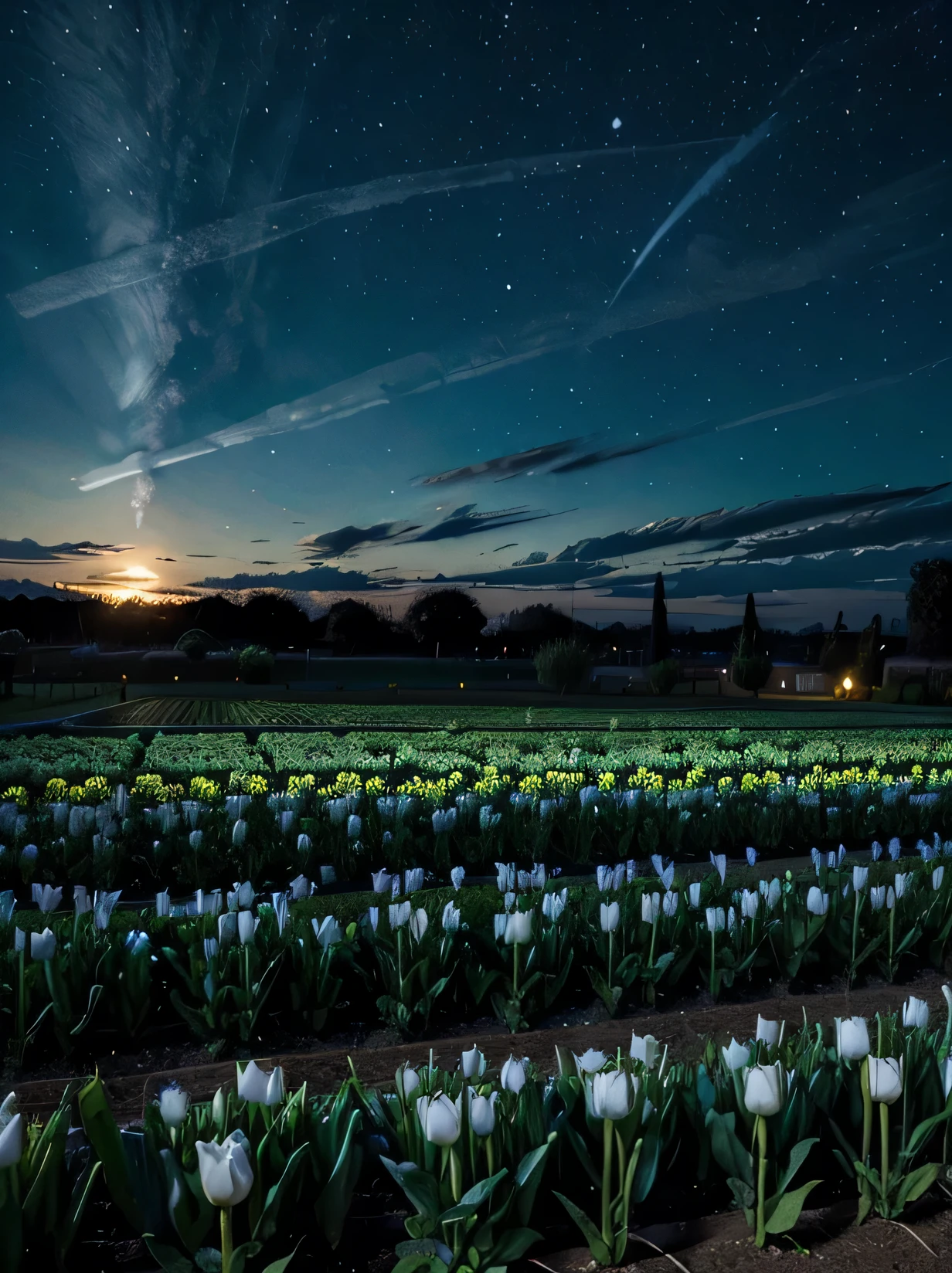 campo de tulipanes azules noche estilo van gogh