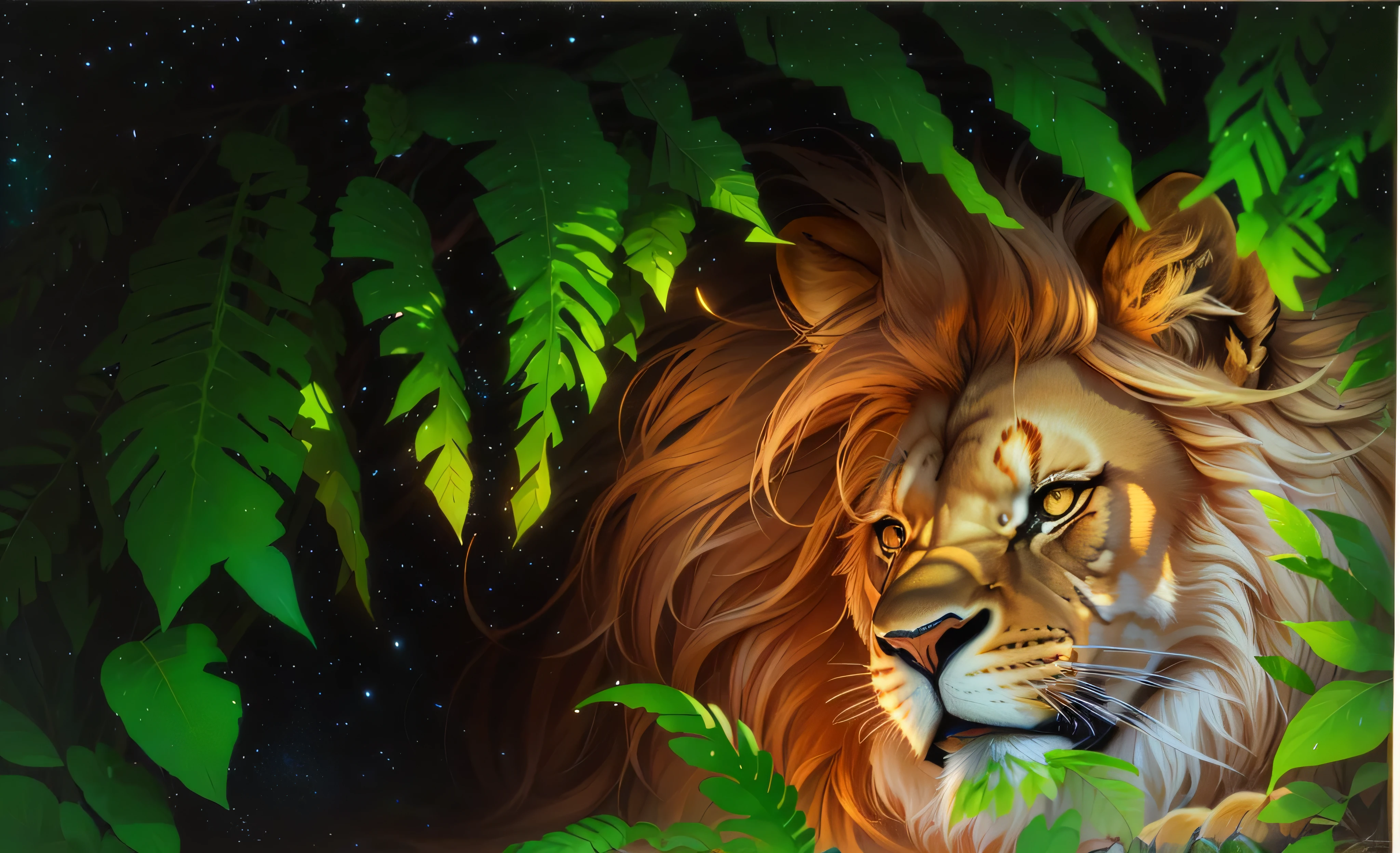 夕日を背景に草の上に座っているlionの絵, lion戦士, epic digital art illustration, king of the jungle, beautifulデジタルアート, Aslan the lion, wonderfulデジタルイラスト, lion, highly detailed digital art, lionのたてがみを持つ, beautiful、wonderful、genuine, realistic illustration, highly-detailed digital painting, director: Howard Lyon, wonderfulデジタル絵画