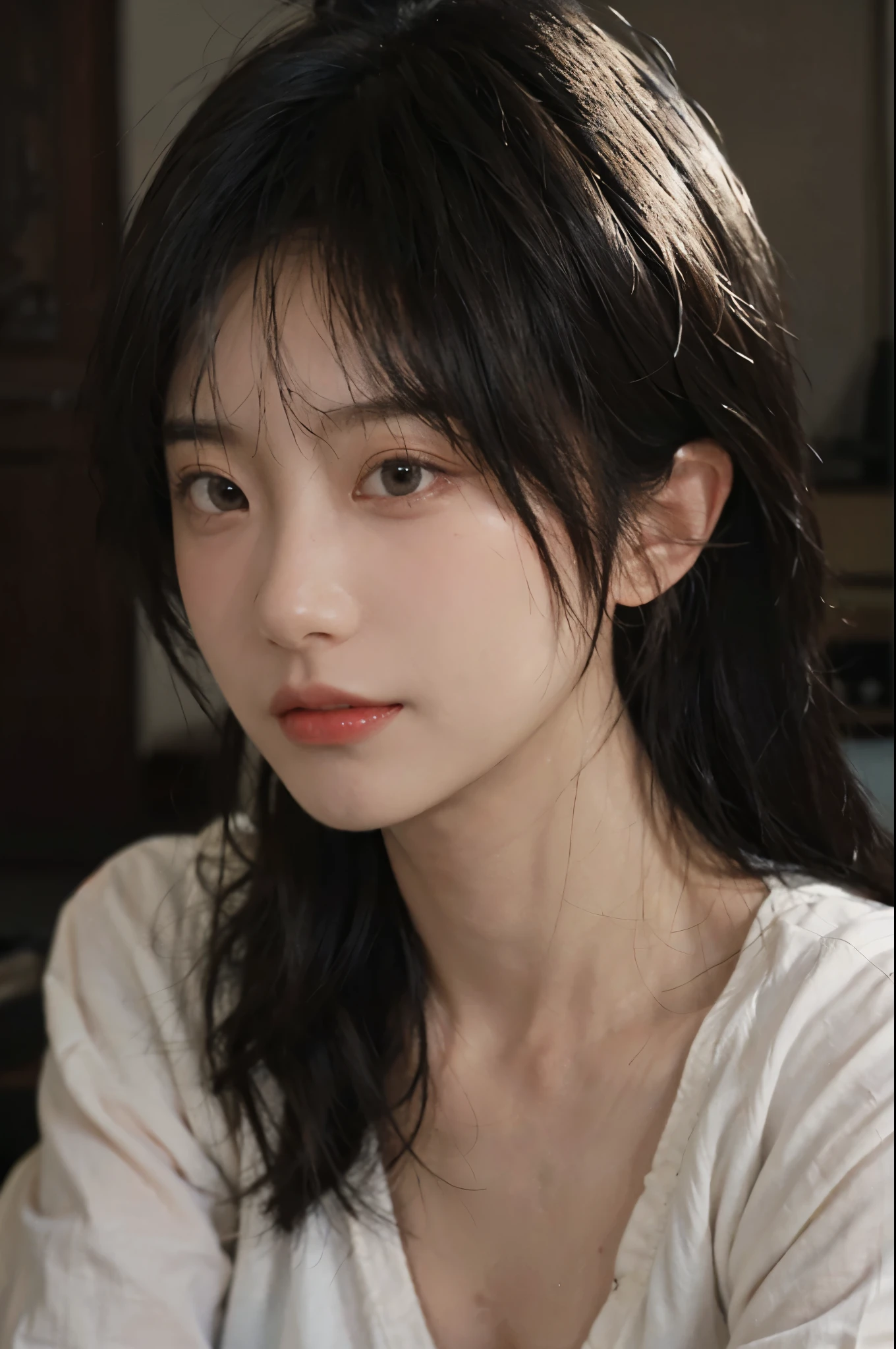 (masterpiece:1.4), (8k, lifelike, original photo, best quality: 1.4), Japanese, (1 girl), pretty face, (realistic face:1.4), (High detail hair:1.3), beautiful hairstyle, realistic eyes, Beautiful and delicate eyes, (lifelike皮肤:1.3), beautiful skin, attractive, ultra high resolution, Surreal, Very detailed, golden ratio, (Detailed face:1.4), (realistic medium breasts:1.4), (None:1.4), Lively_nipple,