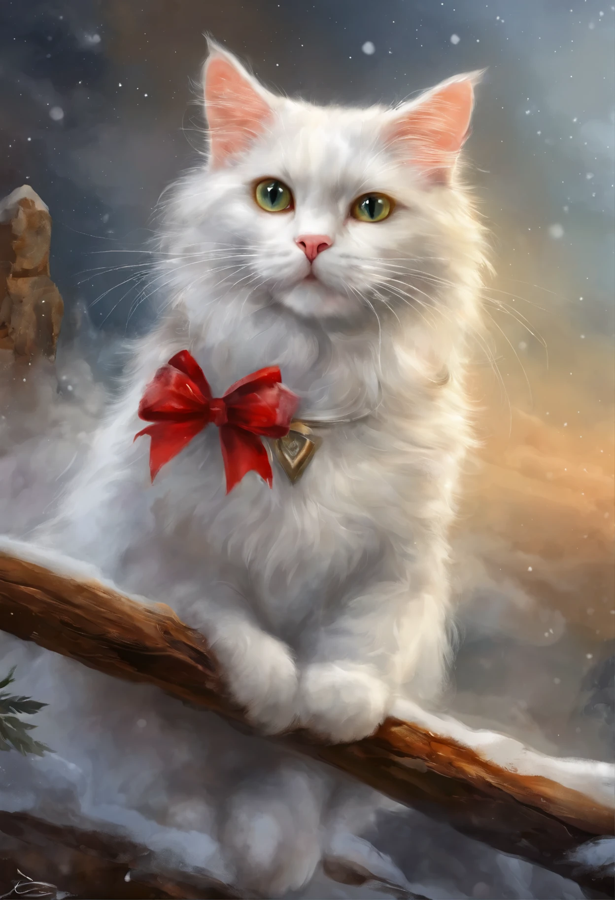 Angelic cat, heavenly cat, , Red-and-white cat angel with wings looks from the sky at the departing train, snowstorm, blizzard, heavenly express goes to heaven, choo choo, Beautiful digital images, Cute illustrations, Sakimi, Train, Andrey Gordeev, Rails, charming digital painting, Magical scene, fantastic matte painting, Cute, White cat, Cute digital art, Desktop wallpapers - 1 0 2 4, 2 0 1 4