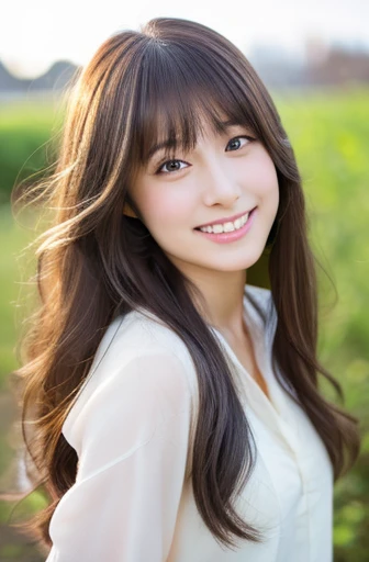 (8K、Highest quality、masterpiece、Ultra-high resolution、High resolution face:1.3)、Portrait、(20-year-old girl:1.3)、Bokeh Depth of Field、frontage、 The smile of a genius、Ultra-detailed、Ultra-high resolution、(Realistic、Realistic photos:1.37)、High-resolution RAW color photos、Professional photography、hVery detailed and beautiful、Very detailed、8K Picture Wallpaper、Amazingly detailed、Large file size、Official Art、HVery detailed CG Unity 8K wallpapers、hVery detailed beautiful girl、Very detailed顔、Very detailed目、Very detailed皮膚、Very detailed指、hVery detailed nose、Very detailed詳細な口、Perfect Anatomy、HVery detailed clothing、1 girl、(18:1.2)、Teen、cute、Famous Japanese Idols、cute、Realistic body、Petite、White skin、Glowing Skin、The body is slim、Handsome bBrown haired、(Blunt bangs:1.2)、Classic wavy long hair、 (Hmph:1.3),Laughter、cute、Zola々right、cute faces、A vivid face、Delicate eyes、Source Order、shirt、Skirt、Looking into the camera、Cowboy Shot、garden、Positive、Contrapo、public