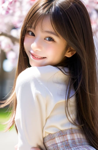 highest quality, soft light, ultra high resolution, (realistic:1.4), full_body,RAW photo, 1 japanese girl, alone, cute, (pupil, light in the eyes), detailed beautiful face,(High resolution details of human skin texture), (long hair), outdoor, (portrait),spring,smile,jump,skirt