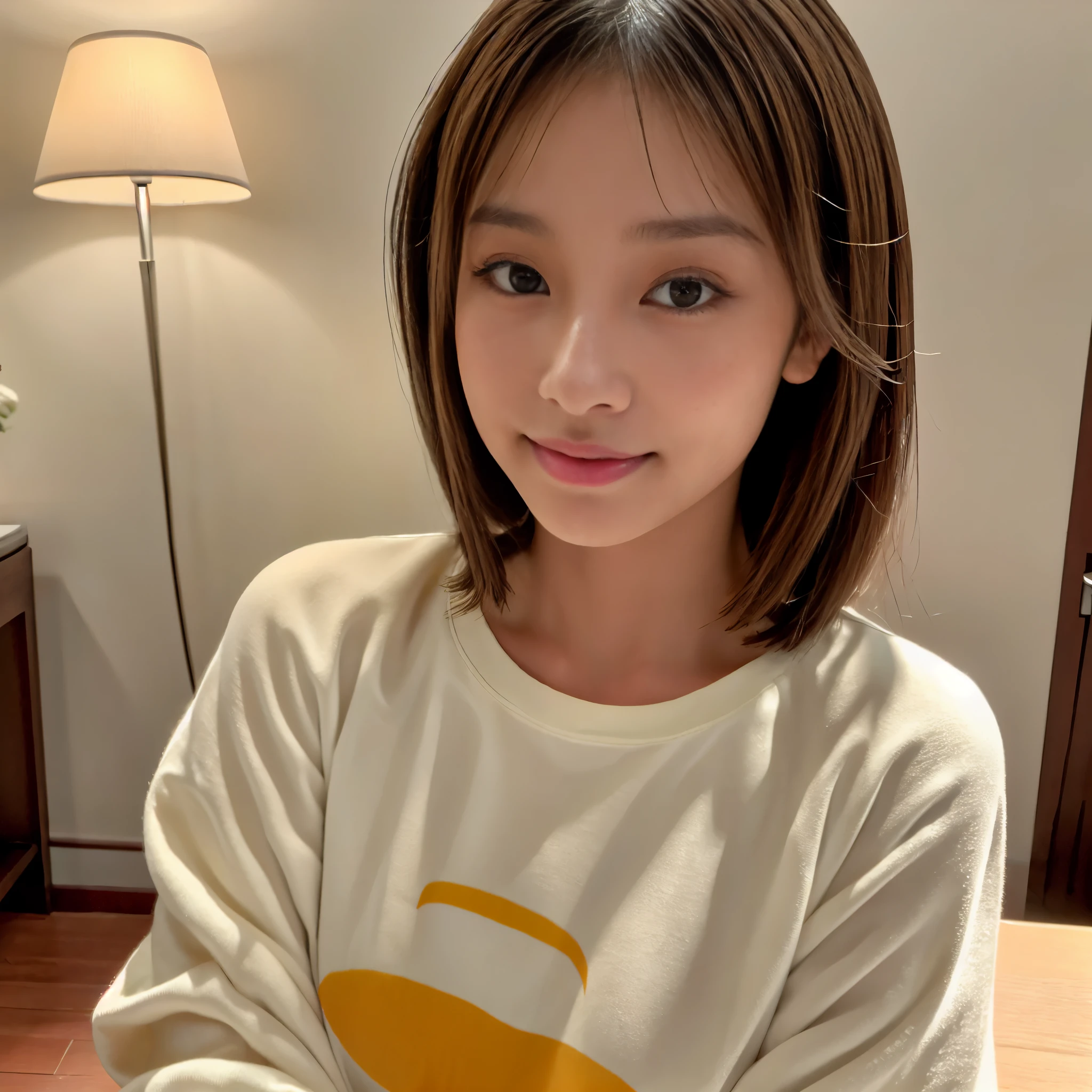 (highest quality、8K、16k、masterpiece、realistic、Super detailed、Beautiful in every detail、ray tracing)、photograph、
In a room where a woman lives alone、
beautiful asian woman、japanese woman、30 year old female model、whole body、Wearing a sweatshirt、No make-up、mask、close your eyes、
(detailed face、golden ratio of beauty)、gentle smile、detailed lips、fine eyes、brown hair、bob hair、Idol style super cute face、Slim and beautiful body、beautiful breasts、Glossy skin、