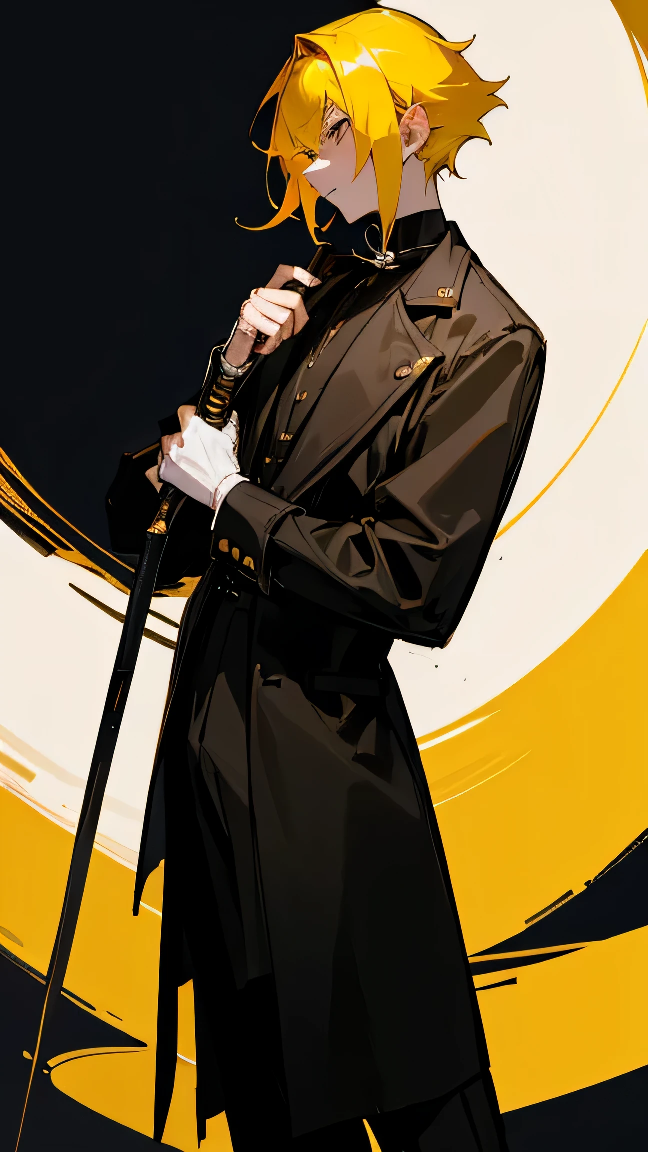 22, boy, yellow hair, Cant,with a cane in his hands
