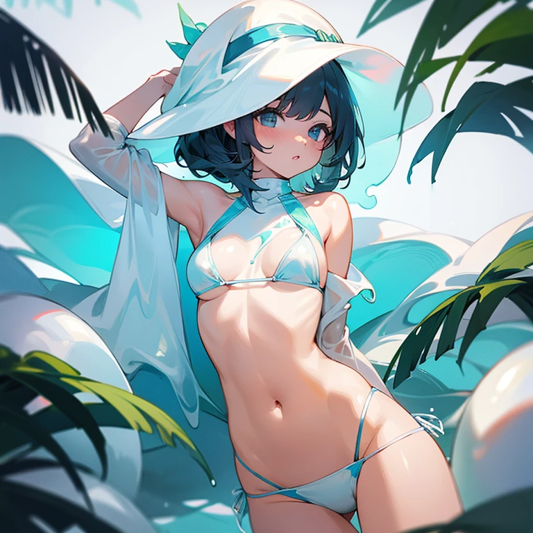 Girl wearing bikini with white slime on her body