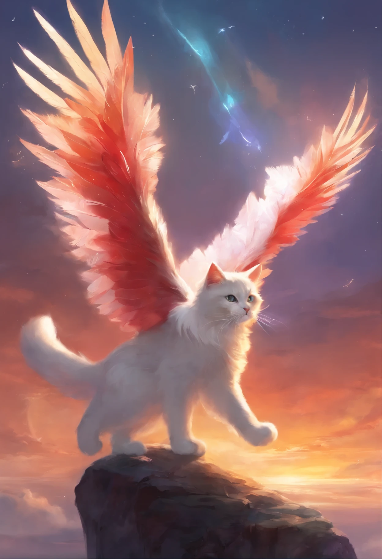 на железнодорожных путях сидит рыжий с белым cat with крыльями, Electric cats, flying on ice, with real wings, majestic wings, Warrior cats fan art, Alexander Kucharsky, stunning red and white cat, Outstretched Wings, andrey gordeev, wingspan, Beautiful digital images, cat with [ angelic wings ]!!, by Galen Dara, Ginger Cat, Warrior cats