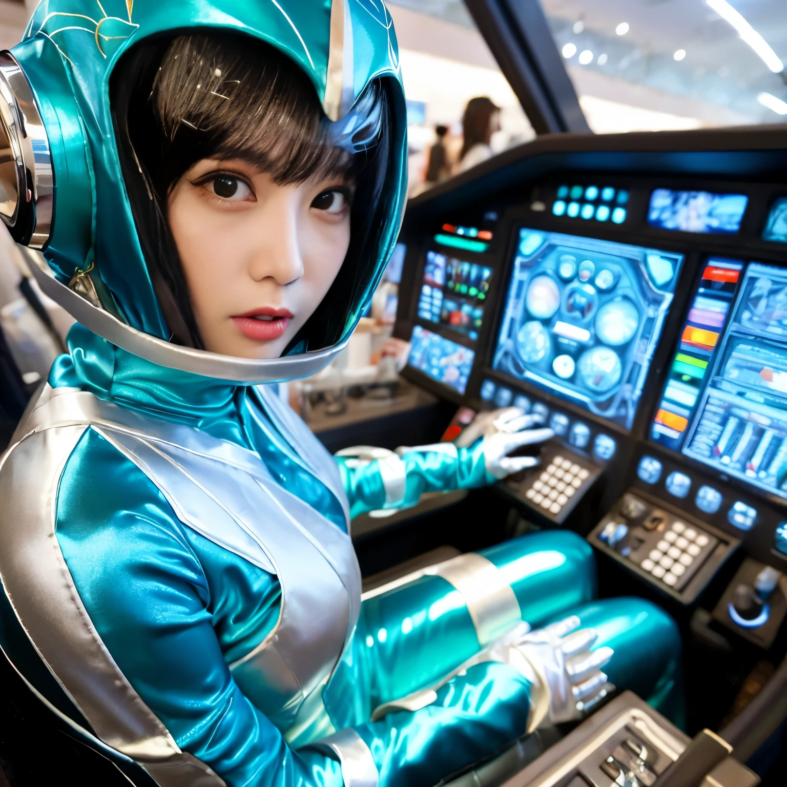 best image quality、Super high resolution、(realism:1.4)、Korean beauty star、The most beautiful KPOP star、face、Horny Korean makeup、erotic expression、A body that makes you want to touch it、Erotic photos、Realistic satin fabric texture、Costume made of stretch satin fabric that is smooth to the touch、The drape of the curved part of the satin fabric、Strong luster of costume、costume quality、8K photo quality、Costume made of high-quality satin fabric with high density、Super-class battle leather cloak with a smooth texture、Super Sentai Women's Heroine Suit、Super-class battleship shiny costumes、Texture of costumes that satin fetishists respond to、Thin, glossy stretch satin fabric、