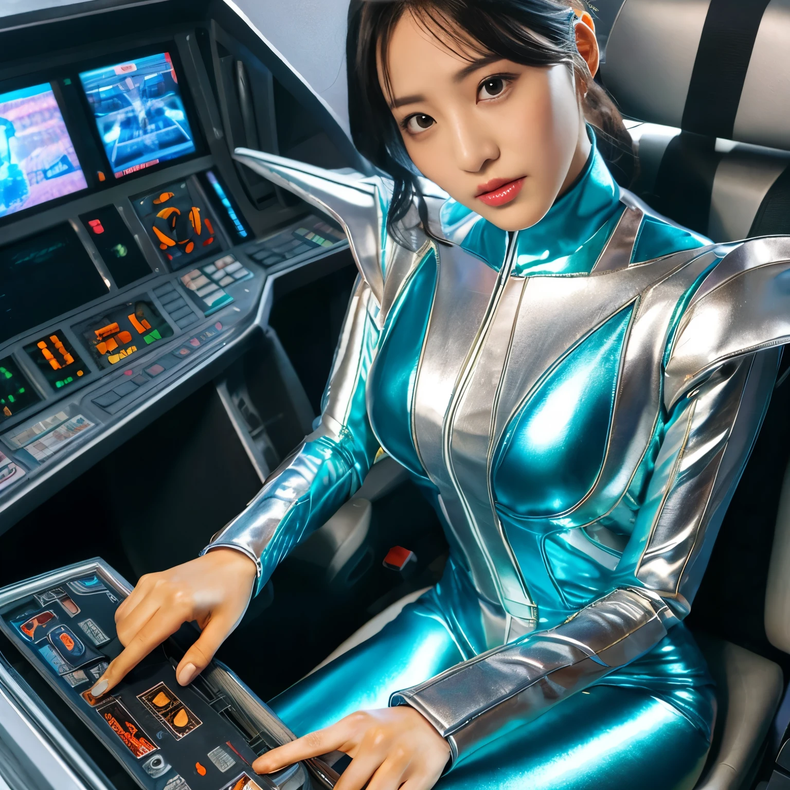 best image quality、Super high resolution、(realism:1.4)、Korean beauty star、The most beautiful KPOP star、face、Horny Korean makeup、erotic expression、A body that makes you want to touch it、Erotic photos、Realistic satin fabric texture、Costume made of stretch satin fabric that is smooth to the touch、The drape of the curved part of the satin fabric、Strong luster of costume、costume quality、8K photo quality、Costume made of high-quality satin fabric with high density、Super-class battle leather cloak with a smooth texture、Super Sentai Women's Heroine Suit、Super-class battleship shiny costumes、Texture of costumes that satin fetishists respond to、Thin, glossy stretch satin fabric、