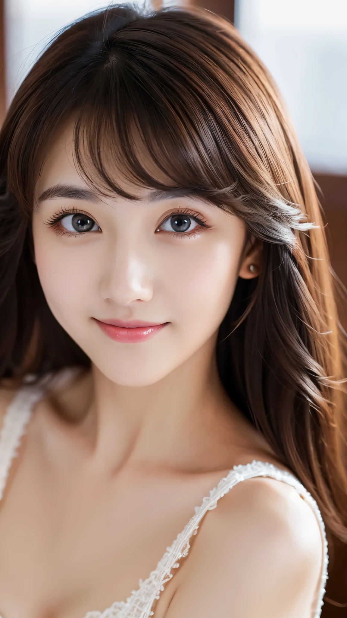 table top, highest quality, shape, Super detailed, finely, High resolution, 8k wallpaper, beautiful and detailed eyes, winter dress,medium hair, small breasts, natural color lip, smile,、20 year old girl、midnight、beautiful and detailed face、perfect and beautiful face,Big eyes、RAW photo、beautiful and detailed eyes、small face、beautiful duplex、slim face and style,blur the background