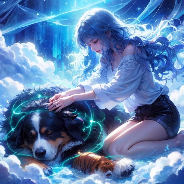 girl and animals animal energy glowing neon chemiluminescence helping the forest mystical magic extending the life of fallen animals treatment saving