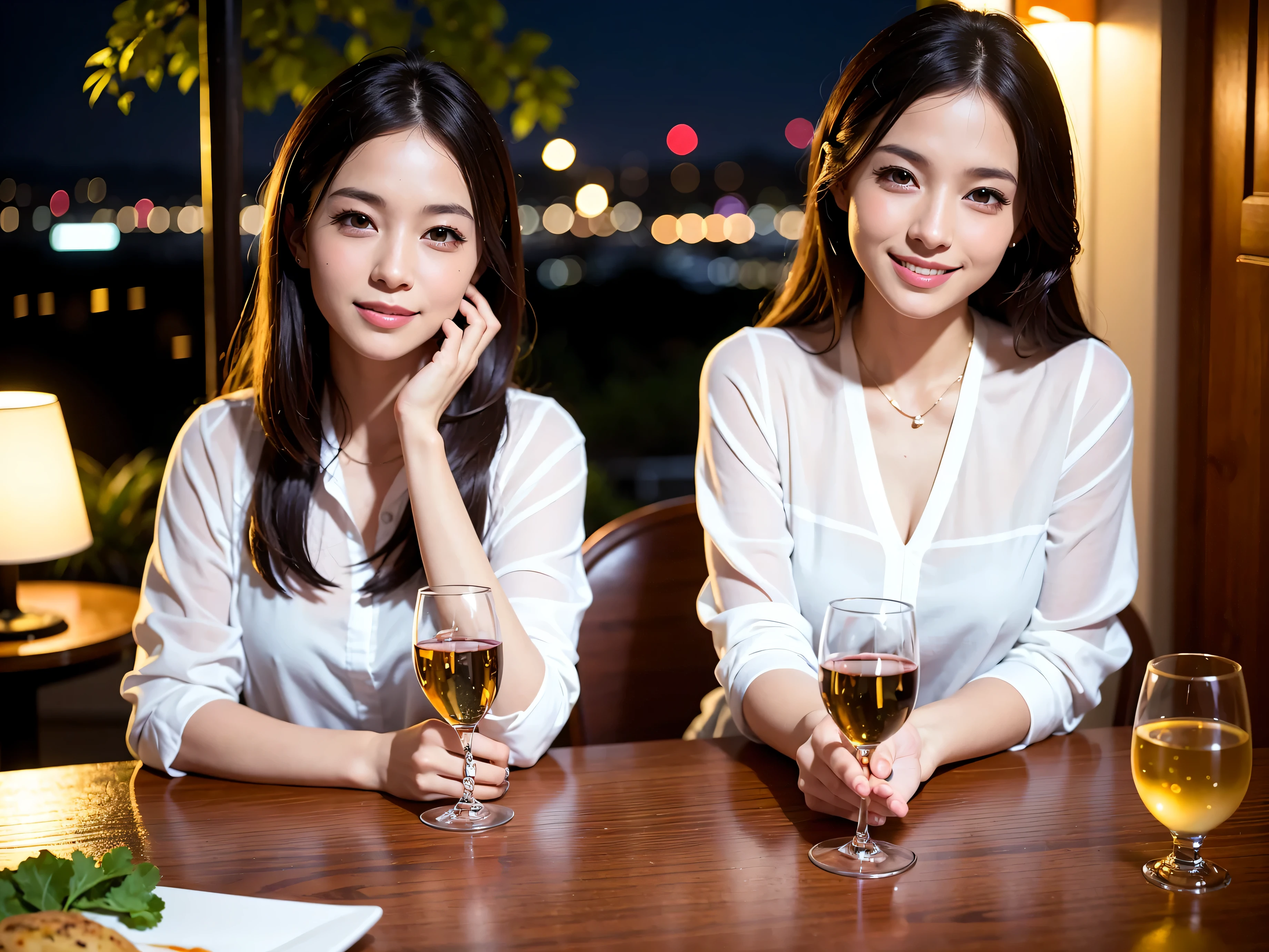 (including 64k, nffsw, highest quality, table top: 1.2), (realistic, photorealistic: 1.37), Beauty for 3 persons、long sleeve shirt、winter fashion、Colombia、Brazilian、Japanese、Dutch、German、Portuguese、Belgian、Italian、french,champagne、Sparkling wine、 (slimフェイス), (slimボティ), (brown hair), (shortcut), Neat beauty、cheeks blush a little, (35 years old), 38 years old, alone, 窓の外には美しく緻密なnight景が広がります., restaurant, wine glassが座っている, nightに, in a prominent place (from the Upper body) nova frog style, actress, model, Upper body, White wine, slim, wine glass, Super Clean night View, wine glass Put in the Middle, Happy smile, (smile: 1.15), beautiful and detailed eyes, Upper body, bust japan up, night, short, short, actress, model, Upper body, White wine, slim, wine glass, Super Clean night View, wine glass Put in the Middle, Happy smile,