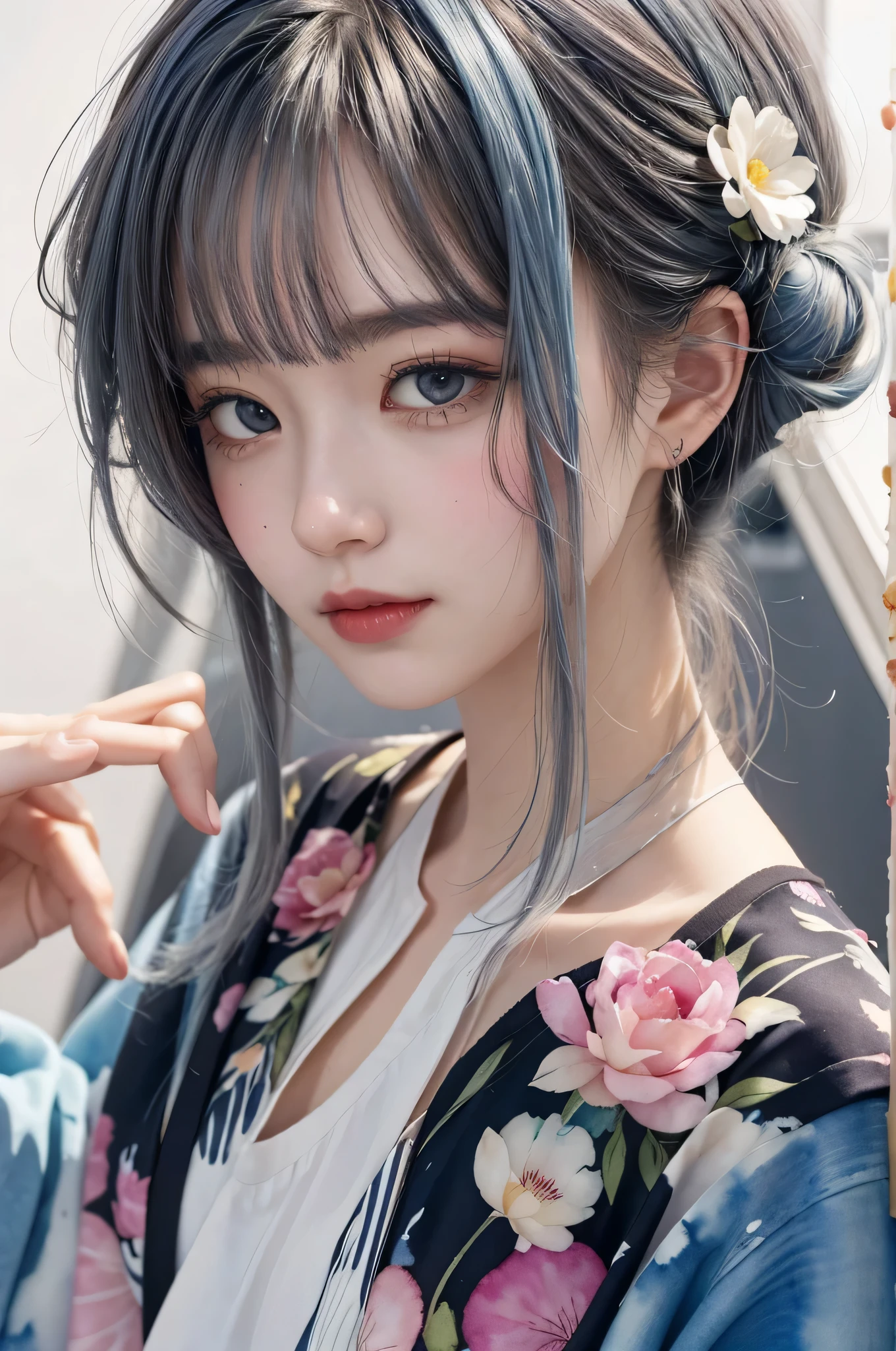 sorrow、Watercolor Touch、(Oozy watercolor:1.3)、silver hair