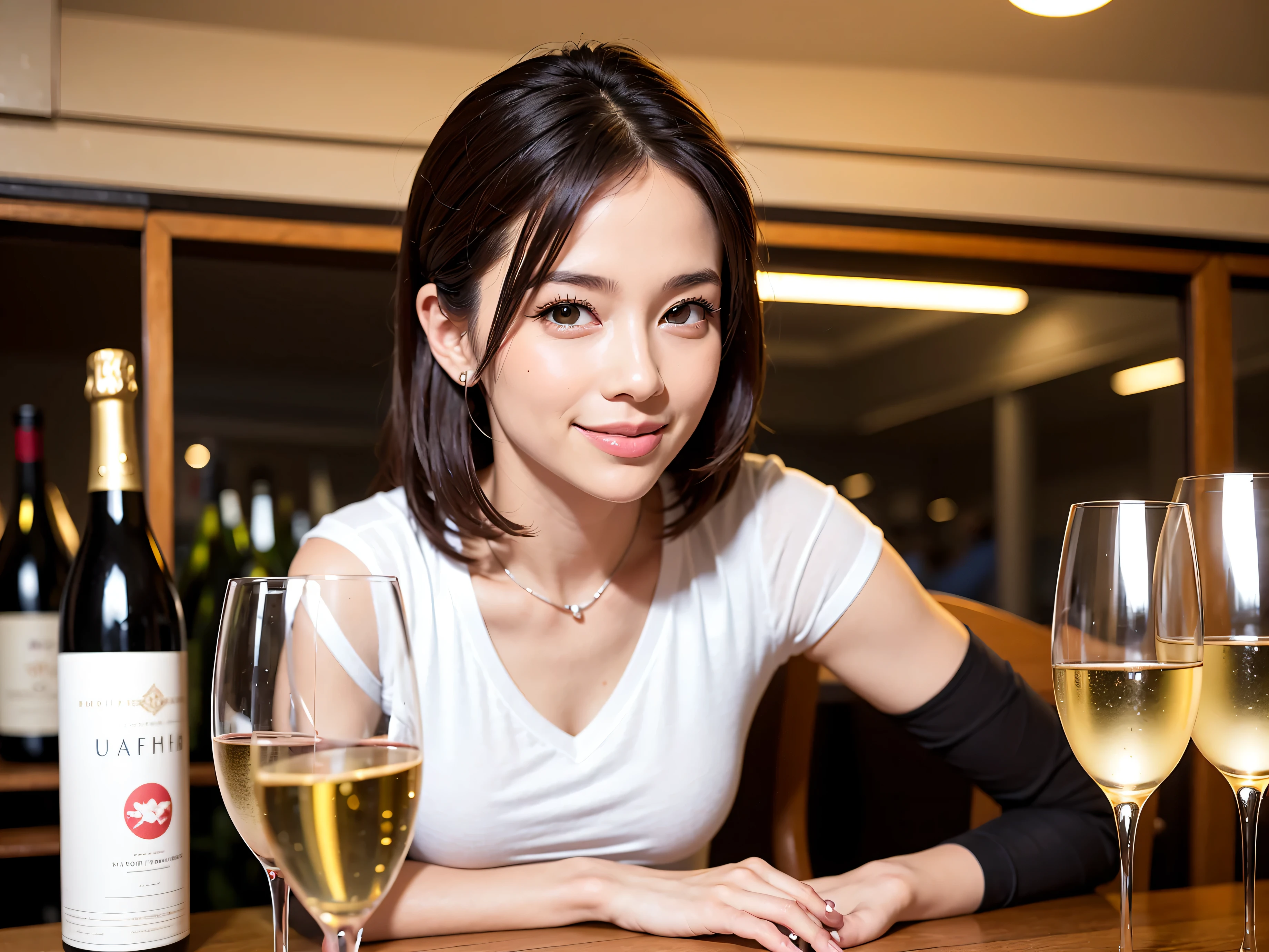 (including 64k, nffsw, highest quality, table top: 1.2), (realistic, photorealistic: 1.37), Beauty for 3 persons、long sleeve shirt、winter fashion、Colombia、Brazilian、Japanese、Dutch、German、Portuguese、Belgian、Italian、french,champagne、Sparkling wine、 (slimフェイス), (slimボティ), (brown hair), (shortcut), Neat beauty、cheeks blush a little, (35 years old), 38 years old, alone, 窓の外には美しく緻密なnight景が広がります., restaurant, wine glassが座っている, nightに, in a prominent place (from the Upper body) nova frog style, actress, model, Upper body, White wine, slim, wine glass, Super Clean night View, wine glass Put in the Middle, Happy smile, (smile: 1.15), beautiful and detailed eyes, Upper body, bust japan up, night, short, short, actress, model, Upper body, White wine, slim, wine glass, Super Clean night View, wine glass Put in the Middle, Happy smile,
