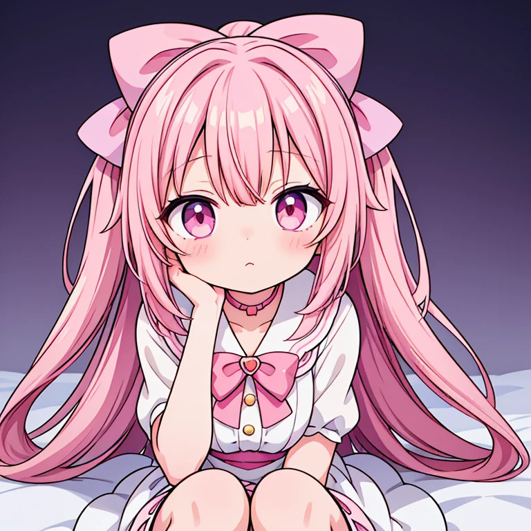 anime girl with long hair and pink bow sitting on her hand, cute anime girl, anime visual of a cute girl, cute anime face, cute anime, extremely cute anime girl face, pretty anime girl, cute natural anime face, anime style. 8k, soft anime illustration, beautiful anime girl, beautiful anime portrait, (anime girl), beautiful anime face, beautiful anime