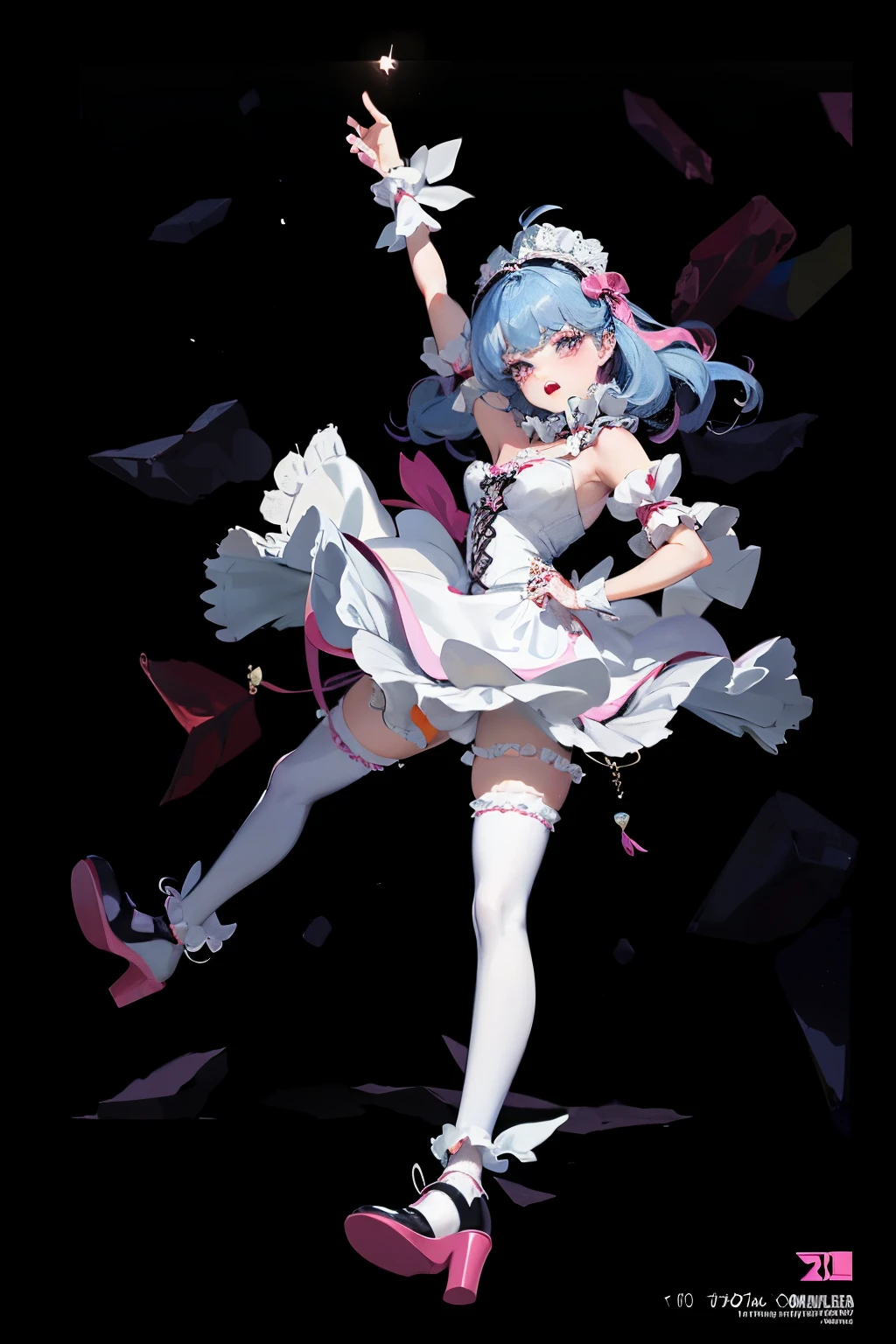 With panda、Araf doll in skirt and shoes, fairy tale core, Belle Defin, magical girl style, y 2 k cute core clown core, Angelic beauty, rococo cyberpunk, lolita fashion, lolita style, fantasy costumes, Portrait of a magical Lolita girl, ball jointed doll, rococo dress, anime barbie wearing white