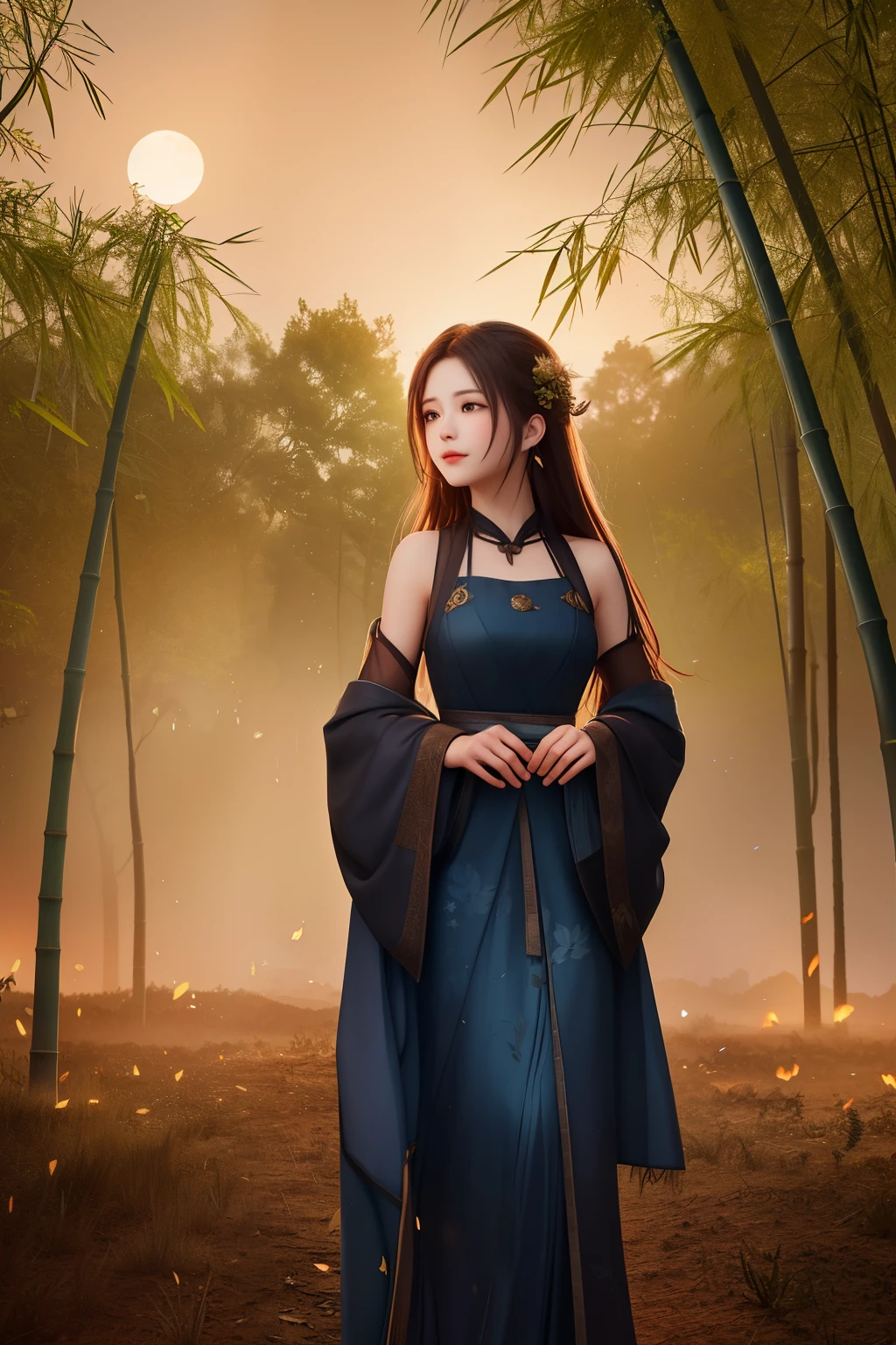 In the heart of a tranquil cloudy moonlit night, a burned field lies before us. The remnants of once vibrant crops now dissipate under the gentle caress of the breeze, leaving behind a somber testimony of nature's caprice. Bamboo groves, standing tall on either side, whisper tales of resilience through the rustling of their leaves in the cool night wind.
This scene is expertly captured through a realistic photographic style, enriching the image with every minute detail. --ar 9:16, --s2
The burnt earth, contrasted against the inky background, absorbs the soft light that the moonbeams cast,