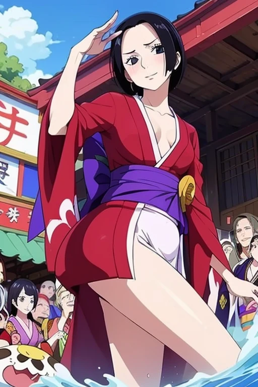 (Highest quality, 16k, Masterpiece: 1.3)), 1 girl, Sharp focus: 1.2, Beautiful woman with a perfect figure: 1.4, Slender stomach: 1.2, (((short bob hair)), ((small: 1.4)), ((beautiful face idol: 1.3)), (Clear cloth kimono 1.5)), Highly detailed facial and skin textures, Detailed eyes, Double eyelids, (((pause)), (charming)), walking place, paris city scenery, Low Angle, Shot from the bottom.