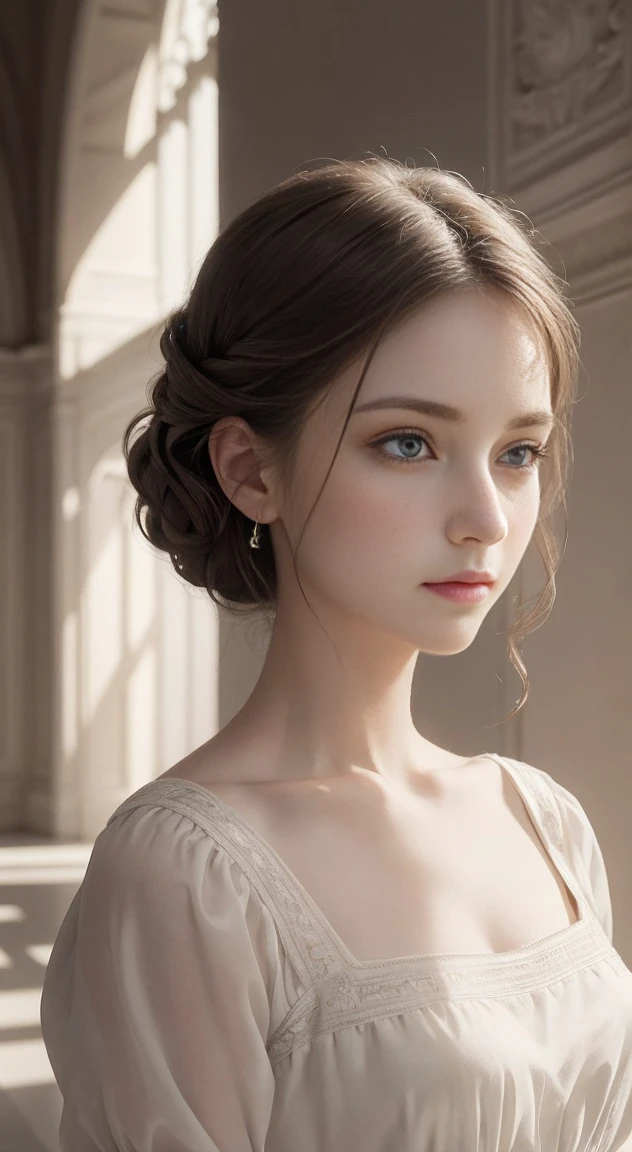 (best quality,actual:1.37),renaissance minimalism,beautiful girl,detailed eyes,subtle color palette,methodical,great atmosphere,shining light,Soft light and shadow,vivid emotional depiction,Timeless elegance,meticulous attention to detail,delicate and delicate texture,harmonious composition,Unobtrusive beauty,Classical art,calm environment,Unique perspective.