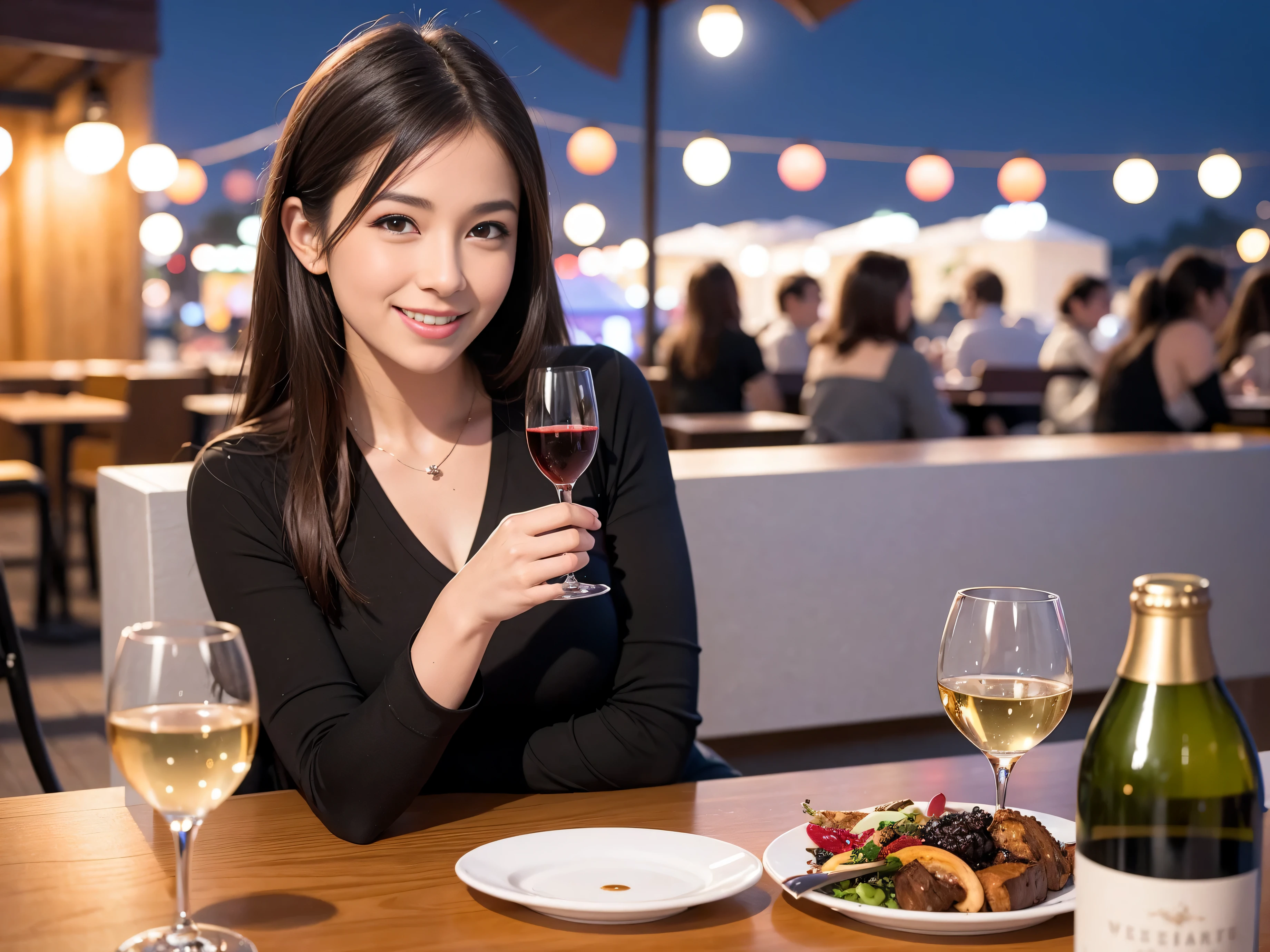 (including 64k, nffsw, highest quality, table top: 1.2), (realistic, photorealistic: 1.37), long sleeve shirt、winter fashion、Colombia、Brazilian、Japanese、Dutch、German、Portuguese、Belgian、Italian、french,champagne、Sparkling wine、 (slimフェイス), (slimボティ), (brown hair), (shortcut), Neat beauty、cheeks blush a little, (35 years old), 38 years old, alone, 窓の外には美しく緻密なnight景が広がります., restaurant, wine glassが座っている, nightに, in a prominent place (from the Upper body) nova frog style, actress, model, Upper body, White wine, slim, wine glass, Super Clean night View, wine glass Put in the Middle, Happy smile, (smile: 1.15), beautiful and detailed eyes, Upper body, bust japan up, night, short, short, actress, model, Upper body, White wine, slim, wine glass, Super Clean night View, wine glass Put in the Middle, Happy smile,