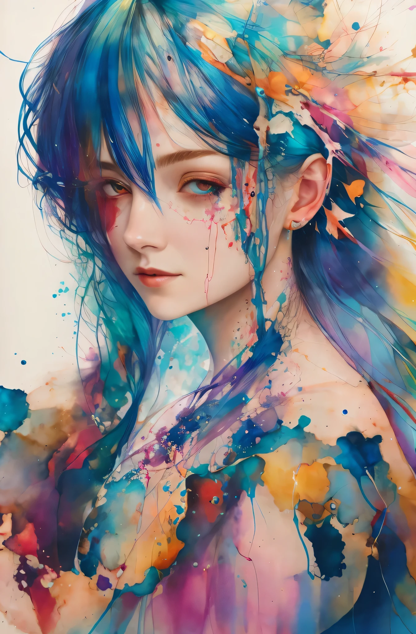 a woman by agnes cecile, luminous design, pastel colours, ink drips, autumn lights