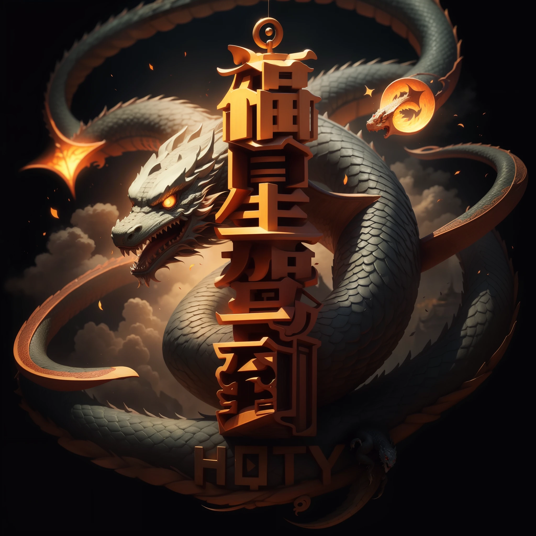 The flying dragon hovers over the Chinese-style building，Huangzi，totem，masterpiece，Complex patterns build up to the highest quality，Super detailed。