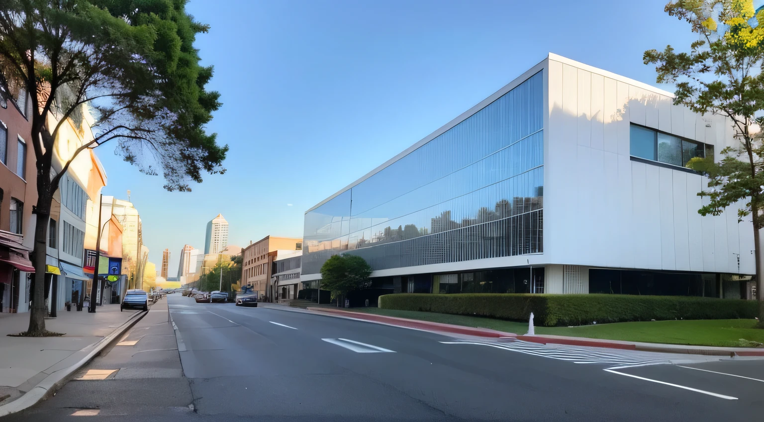 street in front super modern building 