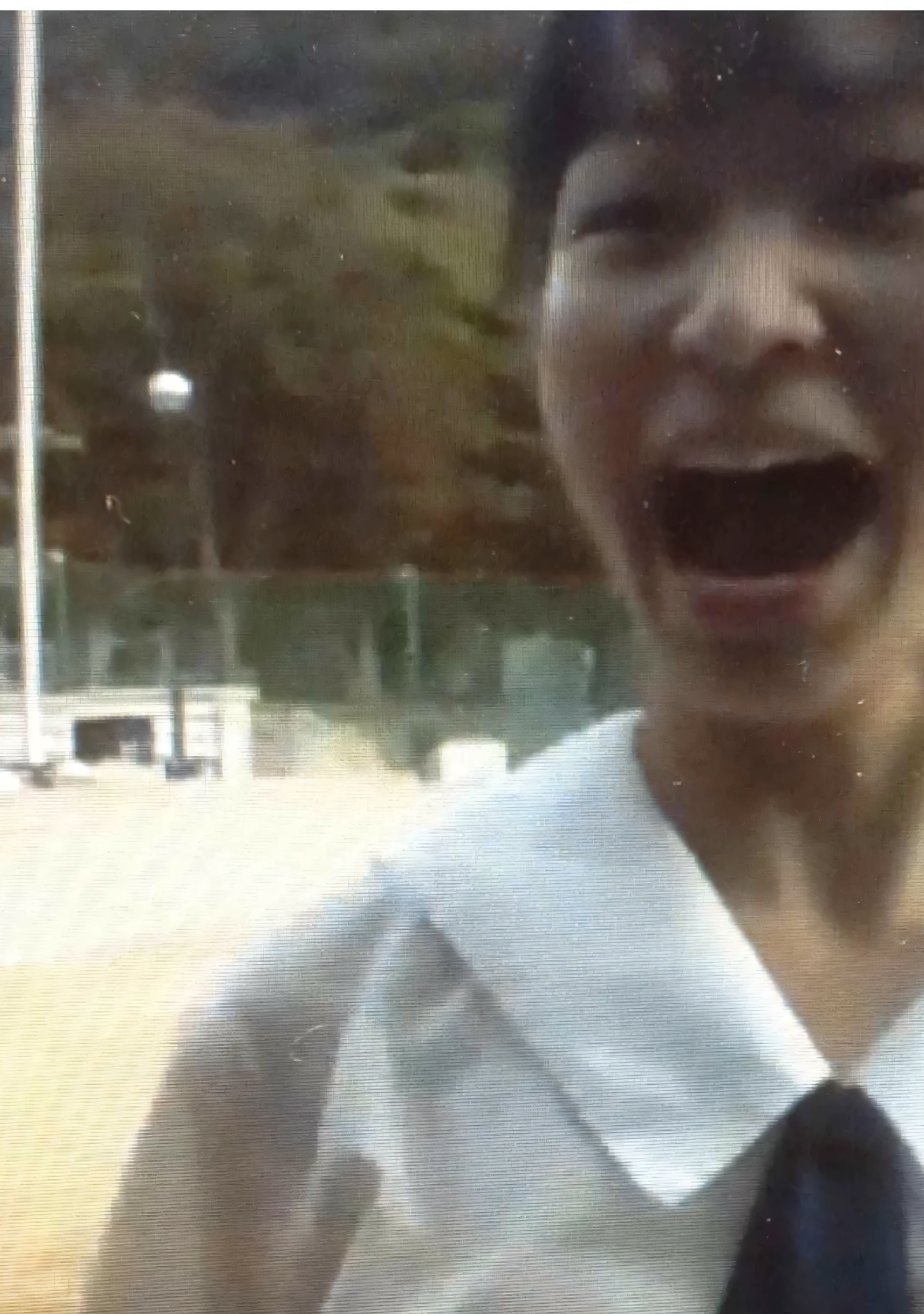 There is a smiling woman wearing a uniform and holding a tennis racket.., very Excited, Excited facial expression, she is smiling and Excited, she expressed joy, wearing japanese school uniform, she is smiling, Insane smile, rinko kawaichi, so happy that her face hurts, japanese school uniform, seifuku, nanae kawahara, Excited、have sex