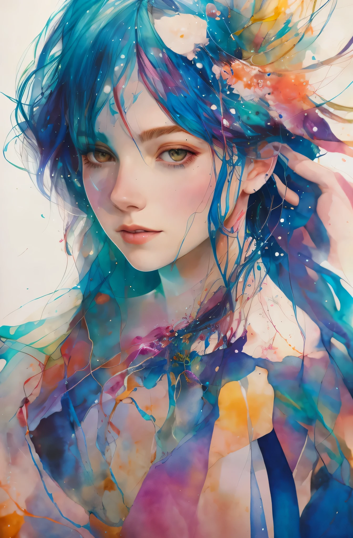a woman by agnes cecile, luminous design, pastel colours, ink drips, autumn lights